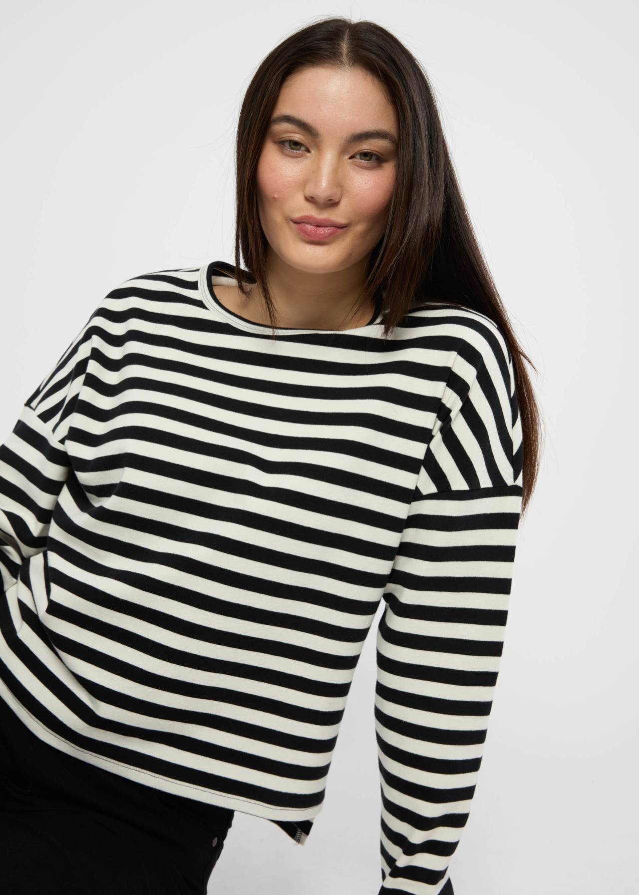 Longsleeve Stereo Rainbow Crew Schwarz-Weiß