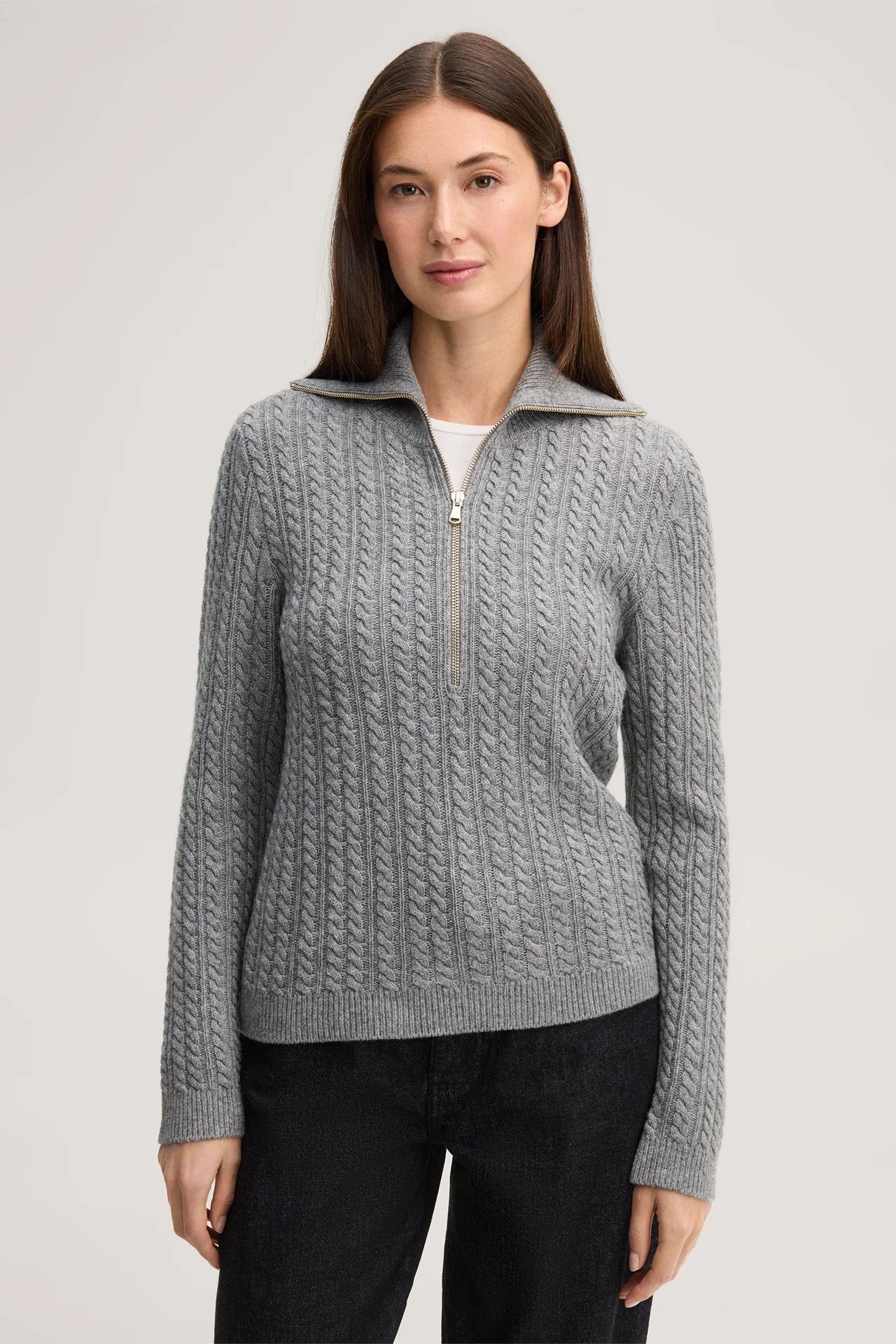 Pull à col roulé zippé en laine mélangée et yak, gris clair
