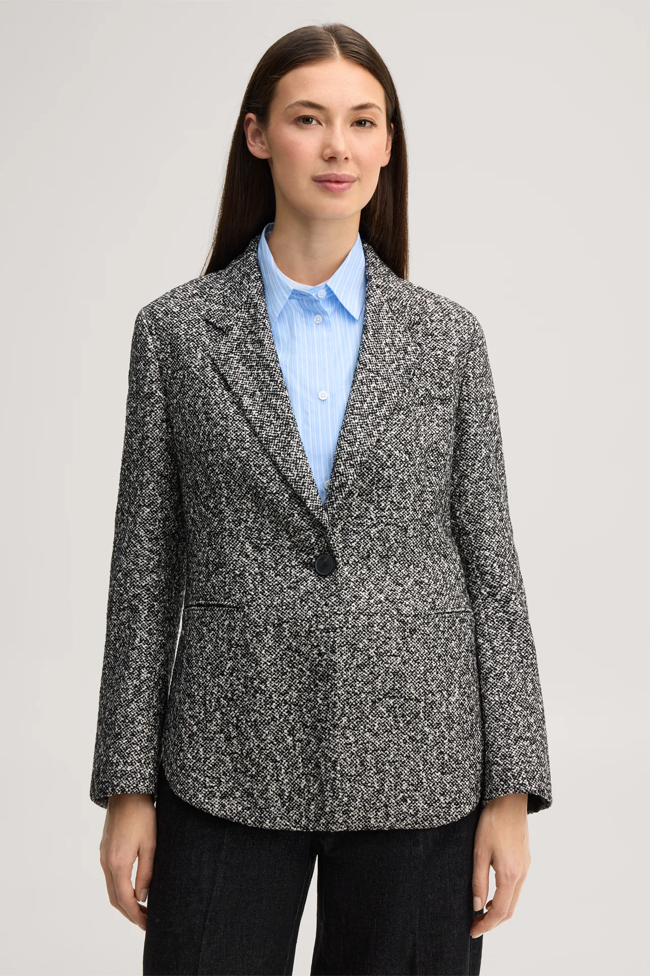 Schurwoll-Tweed-Blazer in Schwarz-Weiß