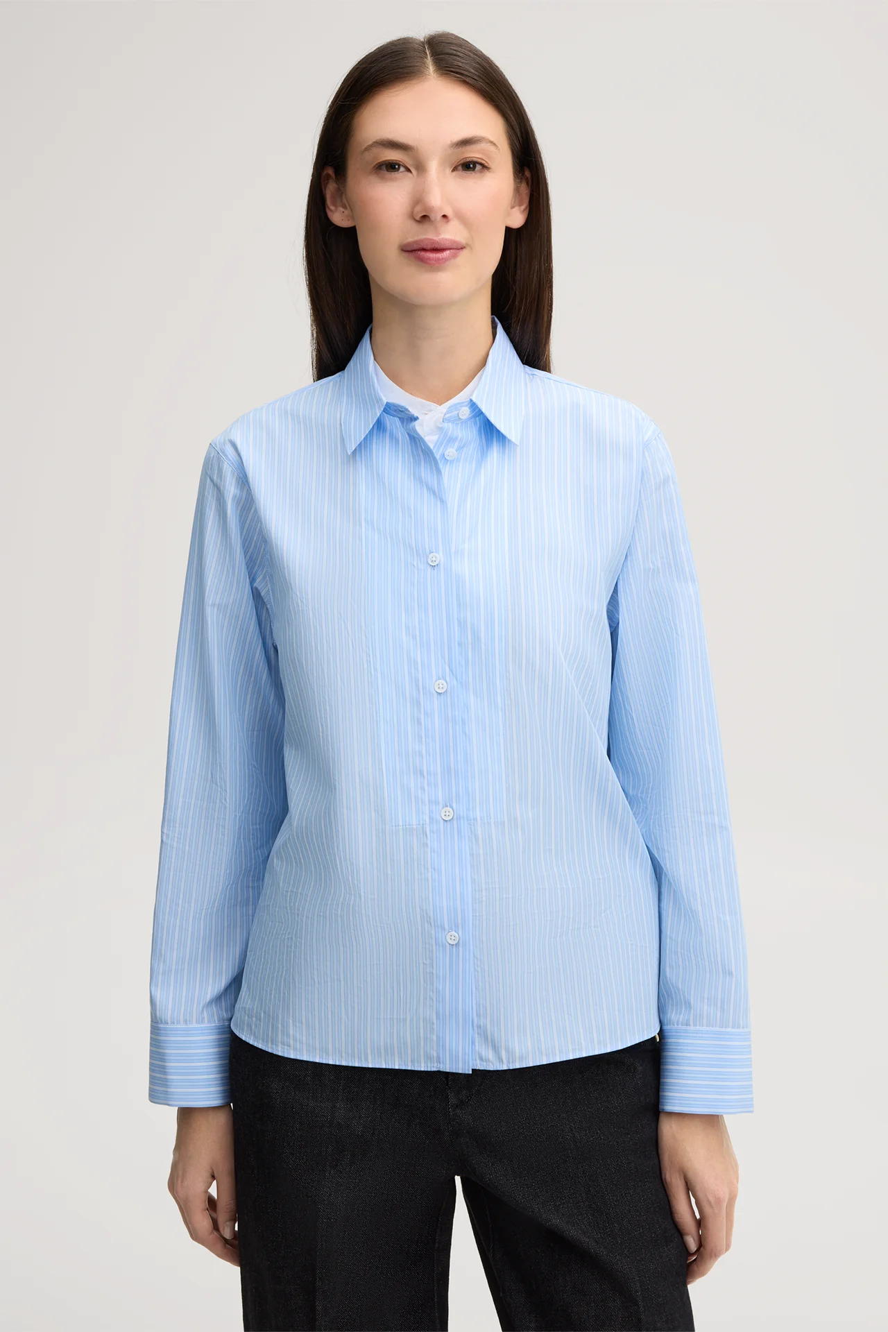 Light blue and white striped poplin shirt