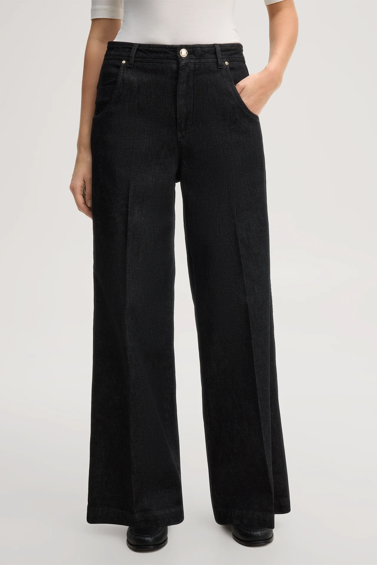 Palazzo five-pocket jeans in black denim