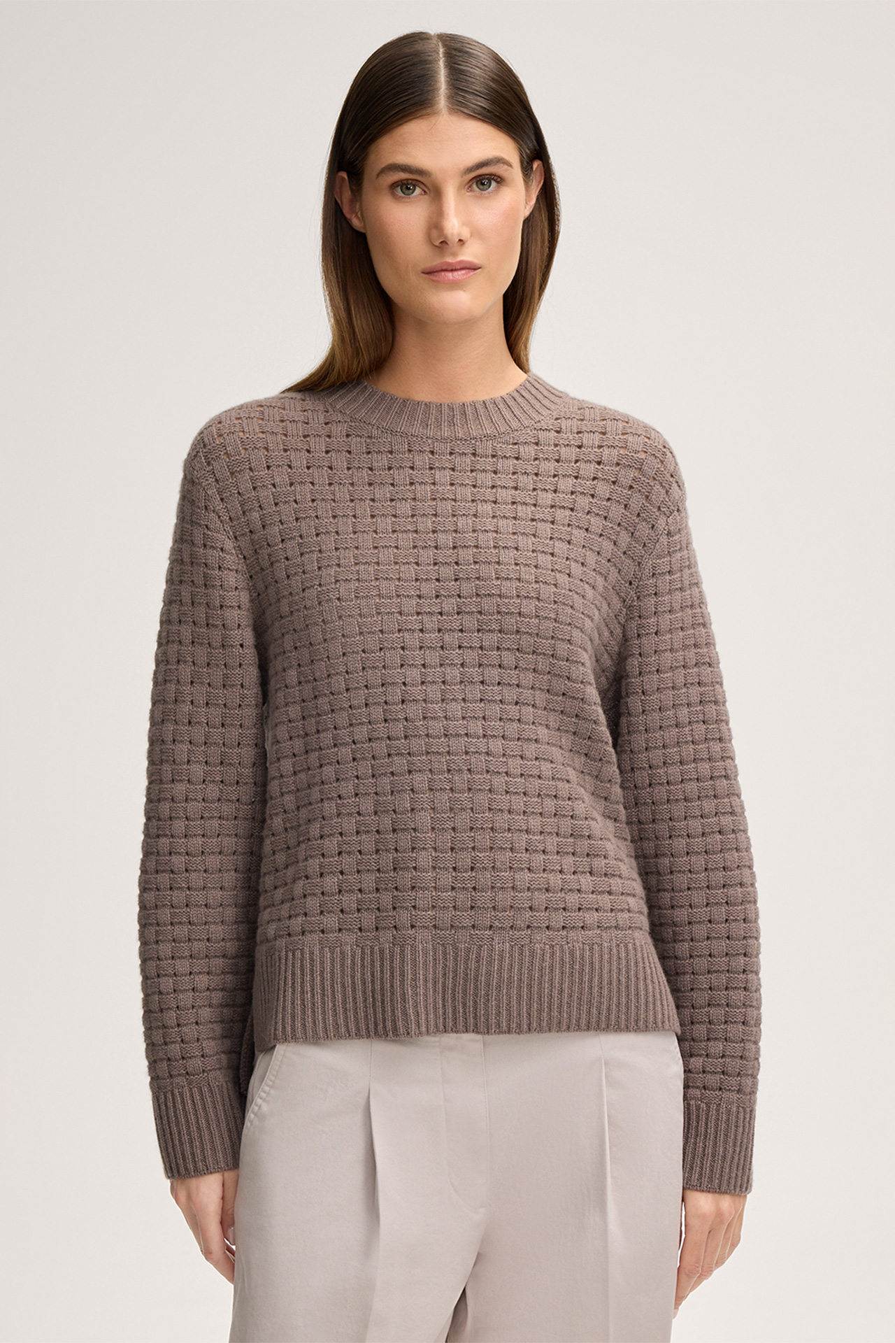 Textured Cashmere Pullover in Brown