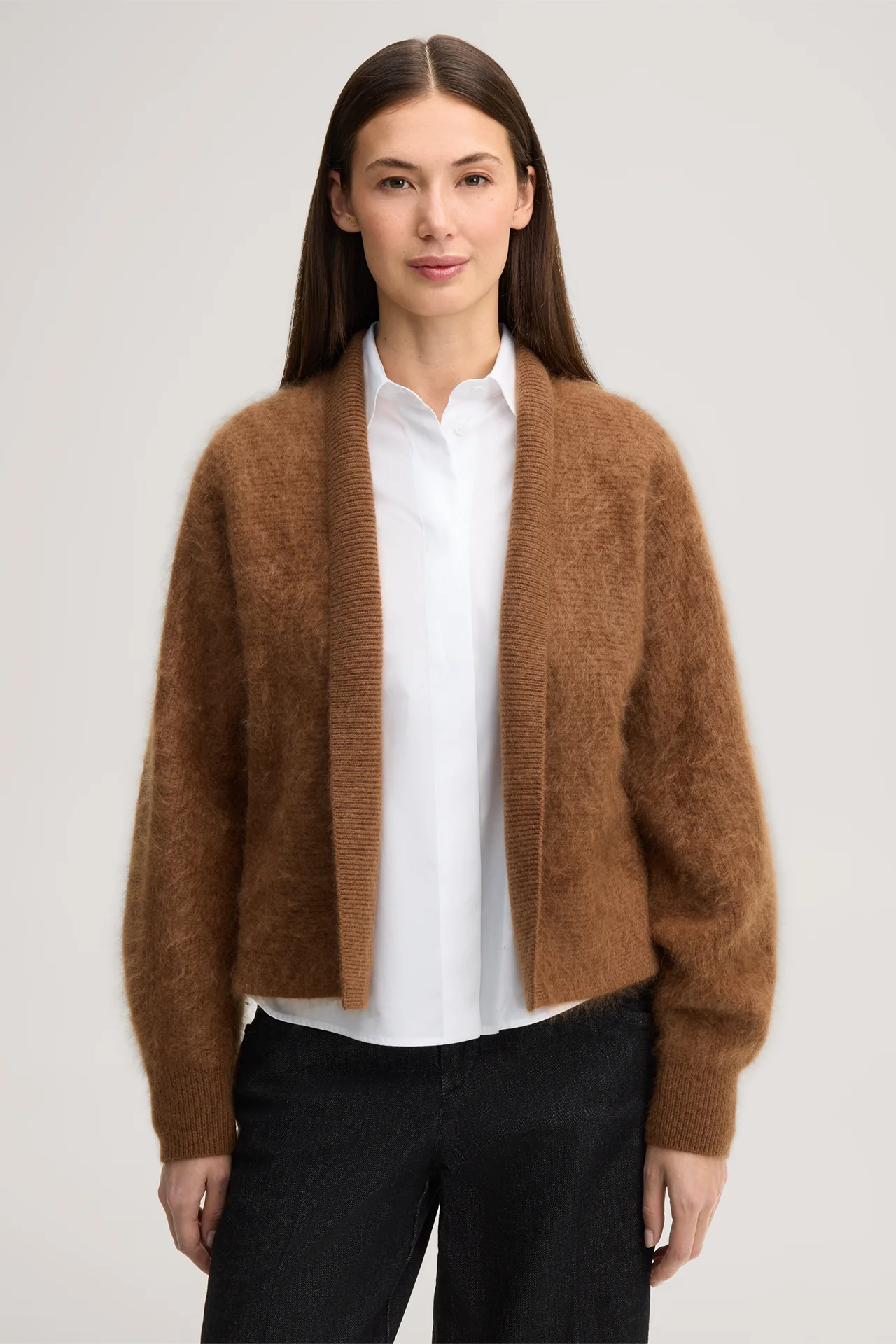 Brushed cashmere cape jacket in caramel