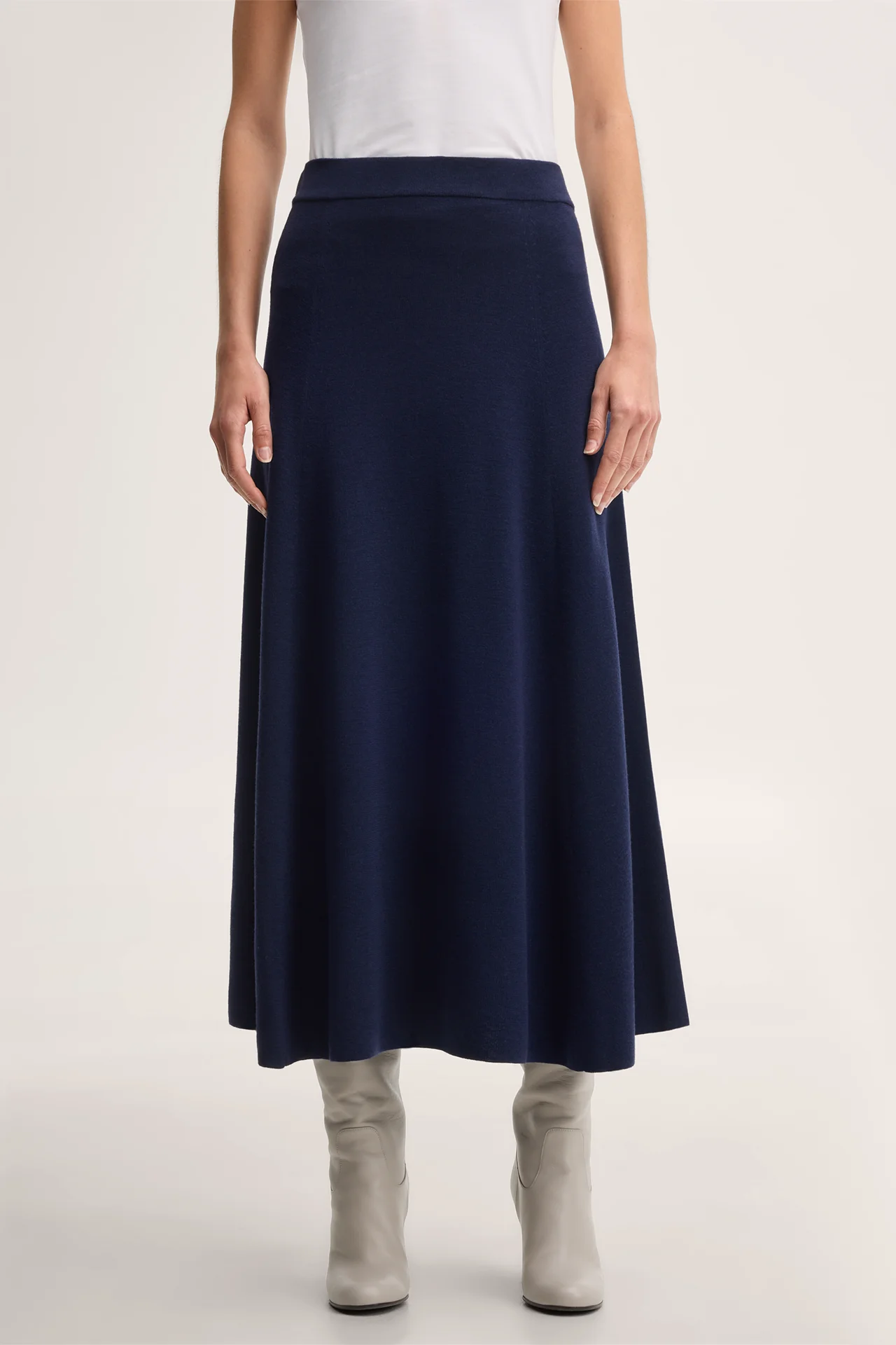 Jupe en maille mérinos, longueur midi, bleu foncé