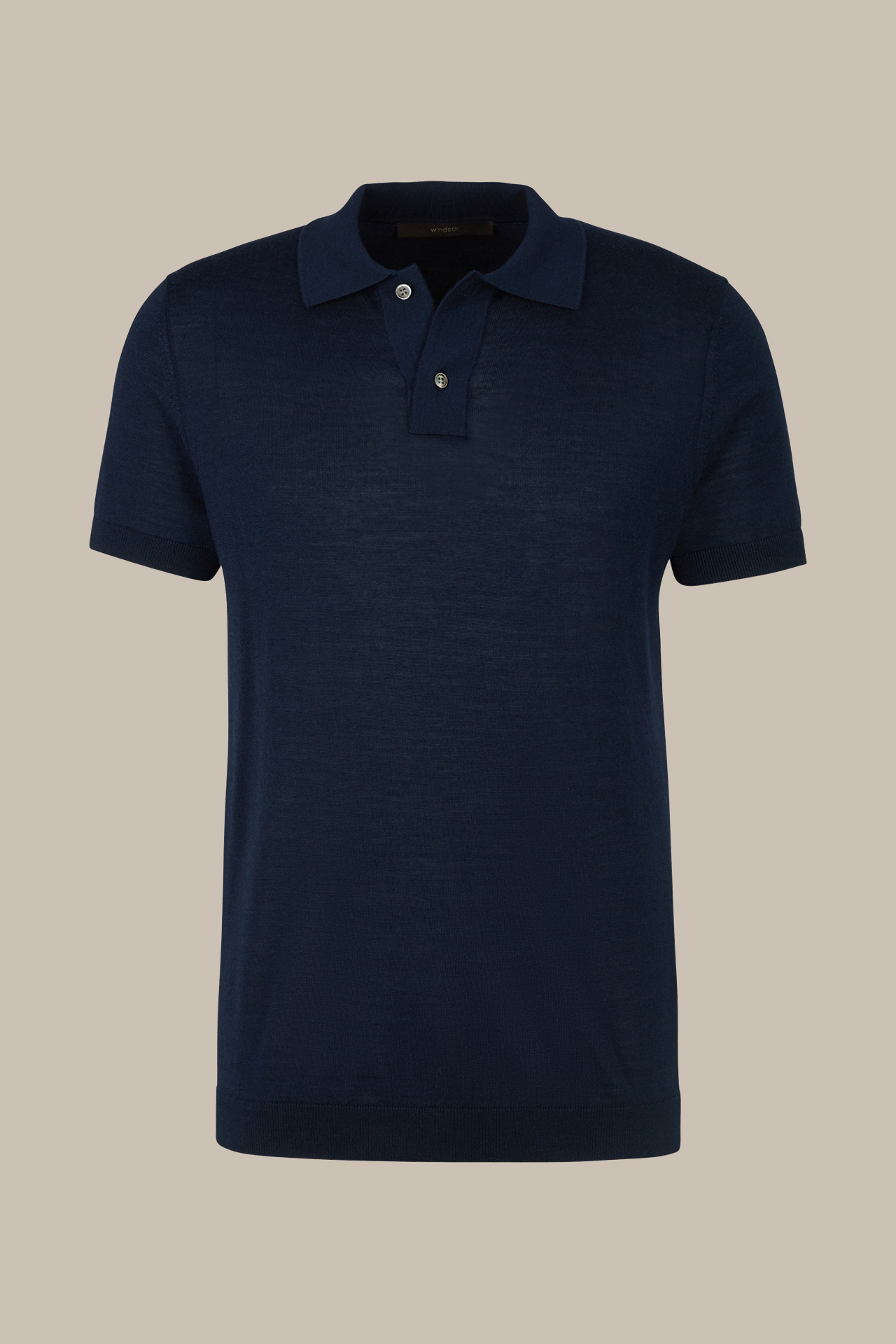 Virgin Wool Knitted Polo Shirt with Silk and Cashmere in Navy