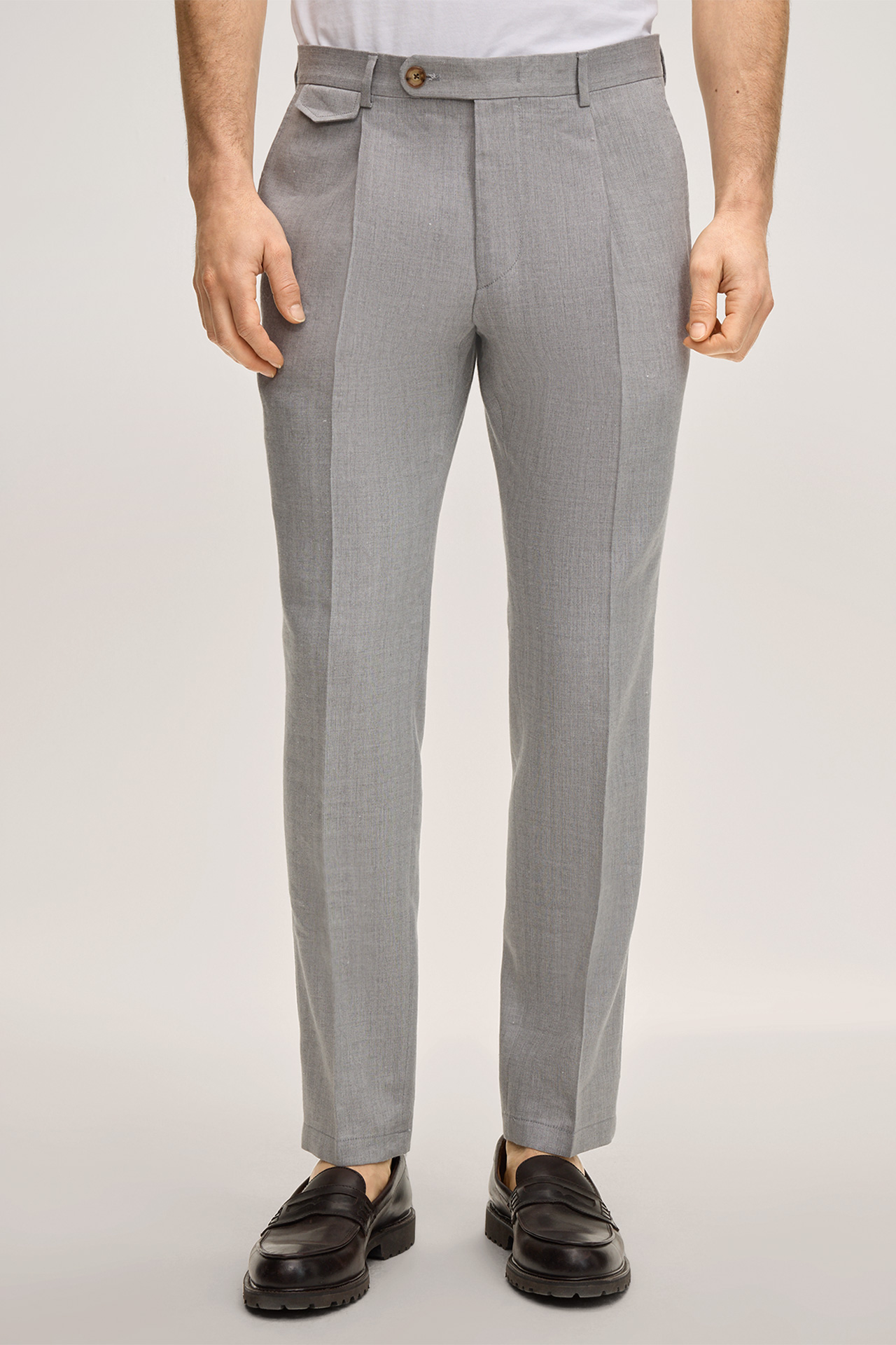 Silvi Modular Trousers in a Virgin Wool Blend with Linen and Waist Pleats in Grey