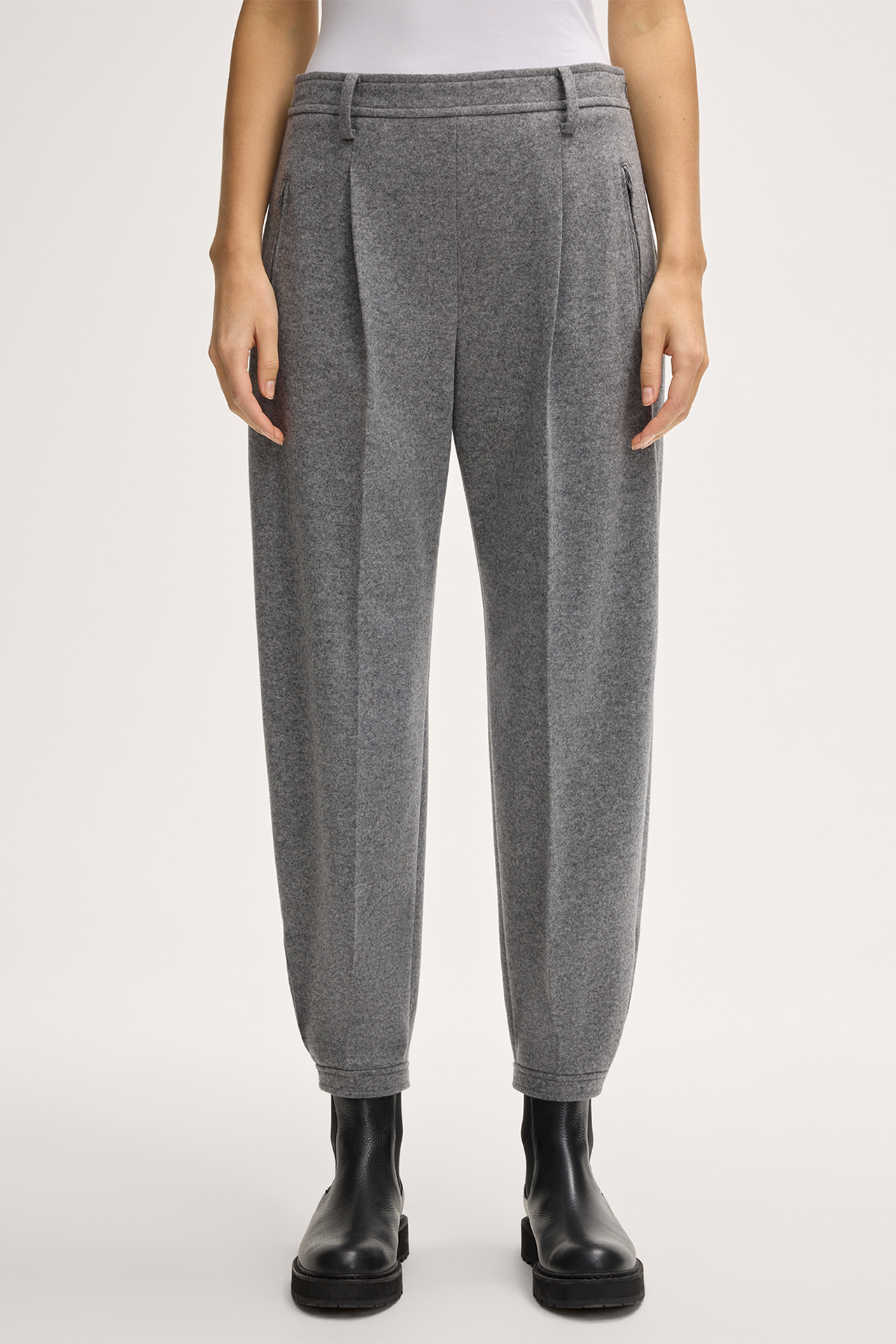 Wolljersey-Bundfalten-Ballon-Hose in Grau