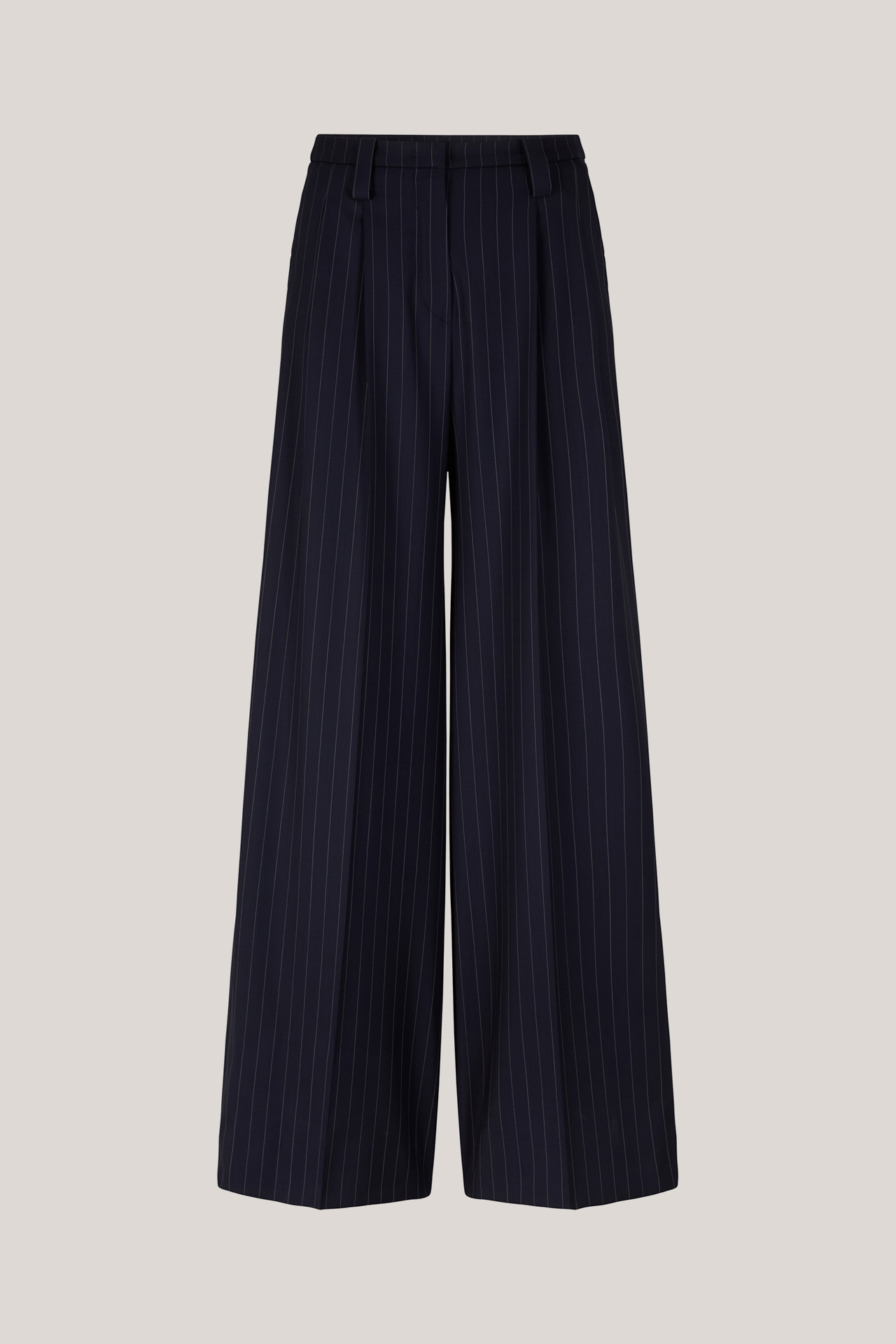 Schurwoll-Pinestripe-Palazzo-Hose in Navy