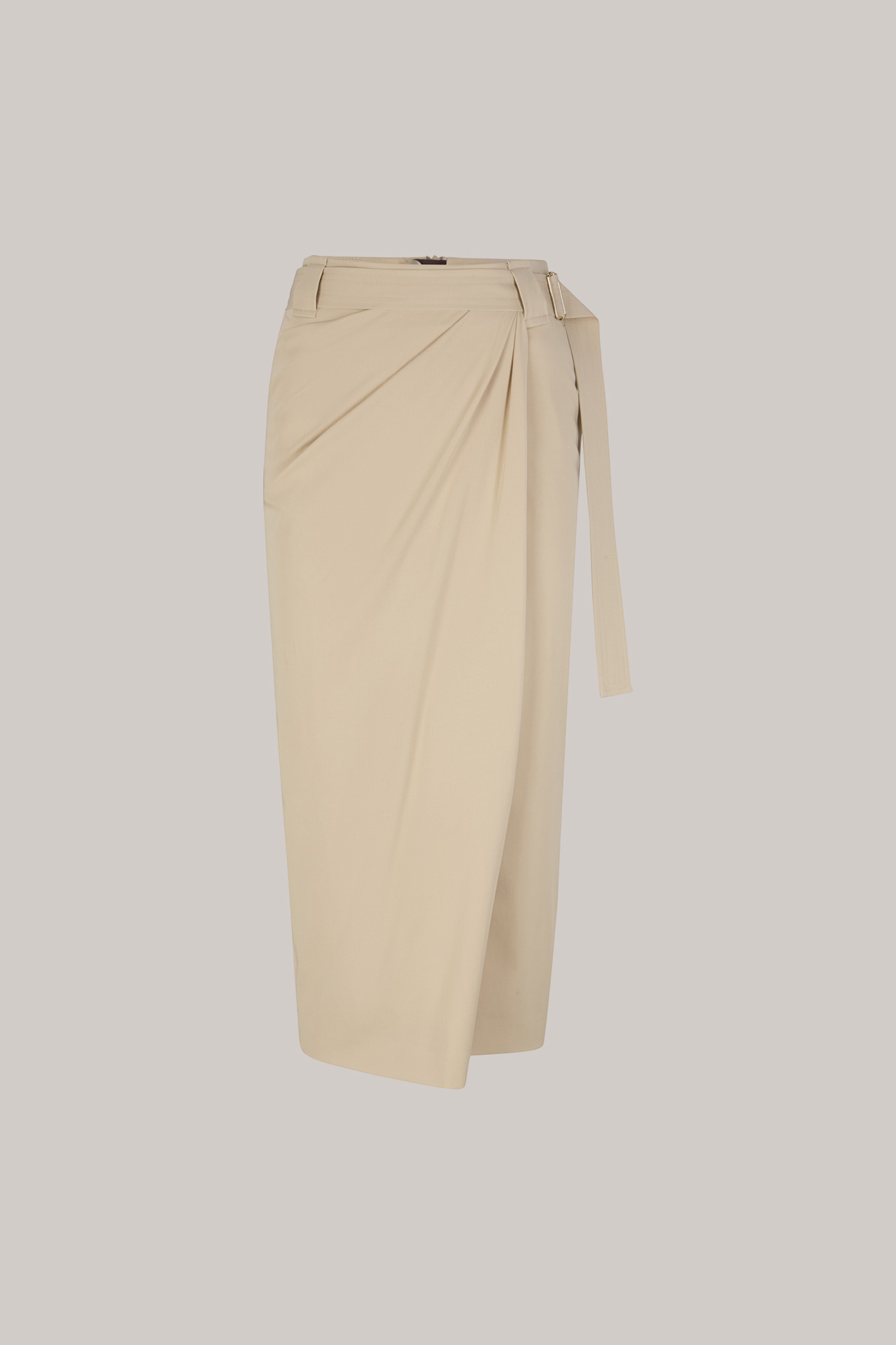 Baumwollstretch-Gabardine-Rock mit Wickeldetail und Gürtel in Beige