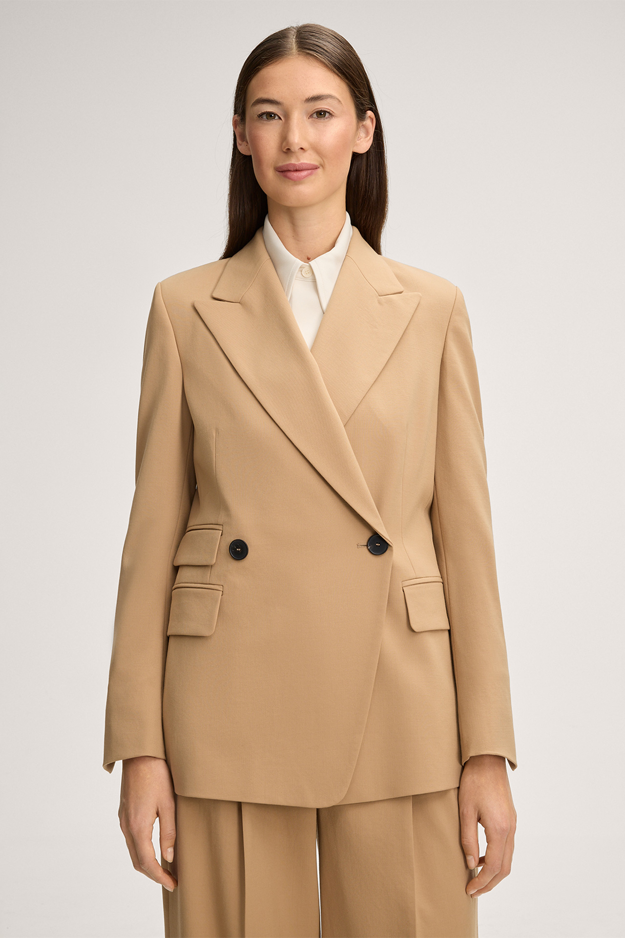 Wollmix-Doppelreiher-Blazer in Braun