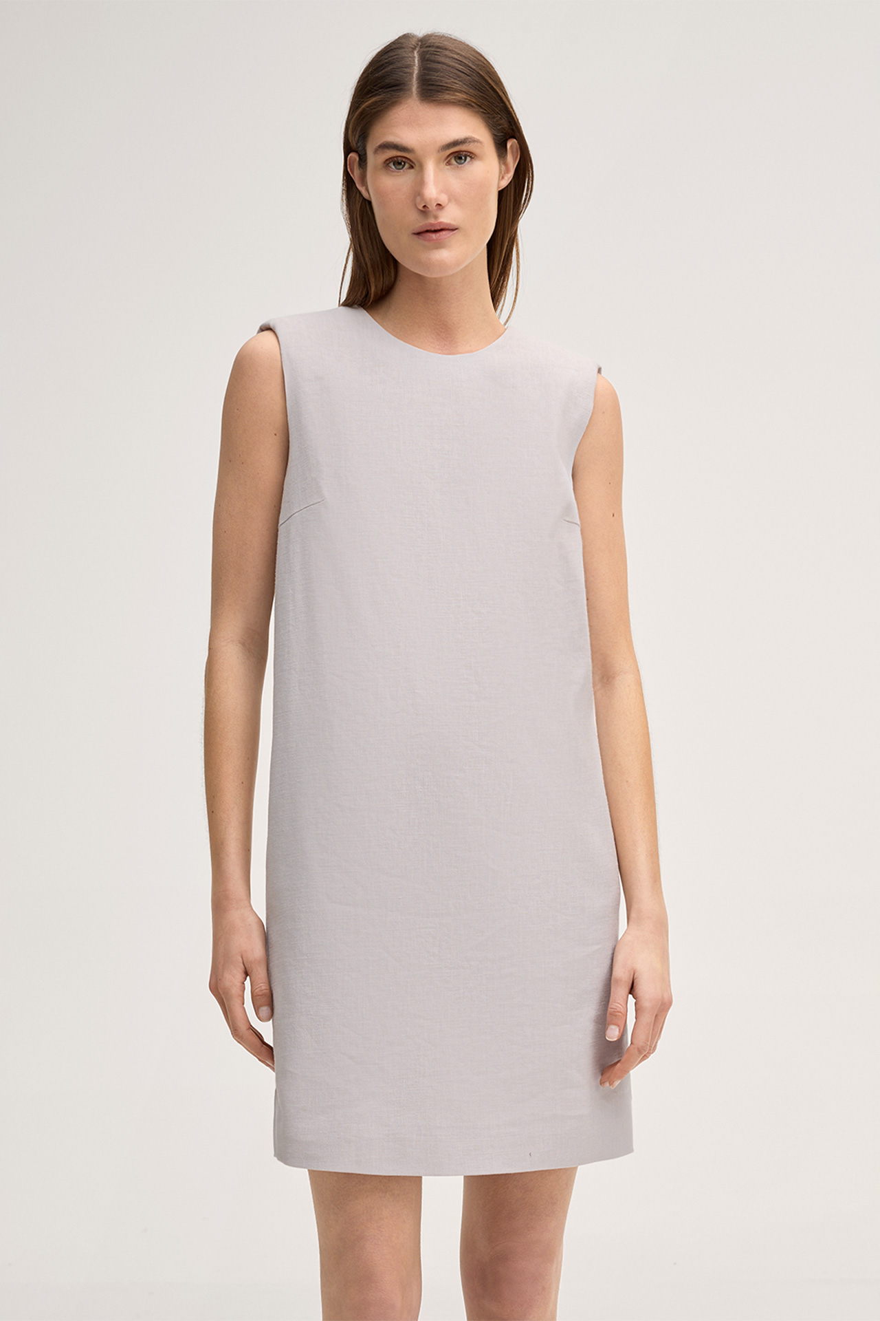 Leinenstretch-Eggshape-Kleid in Mini-Länge in Beige