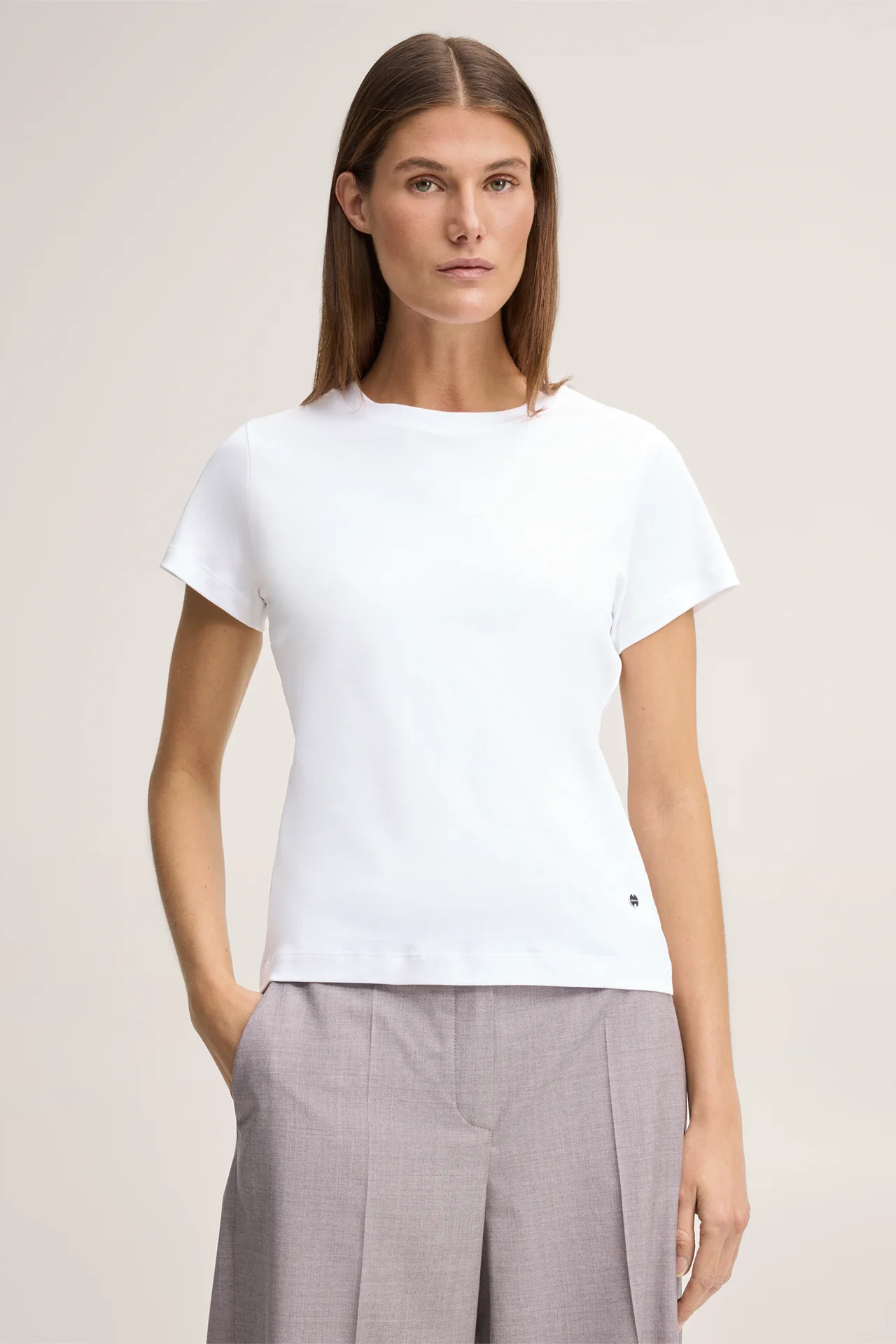 Baumwoll-Interlock T-Shirt in Weiss