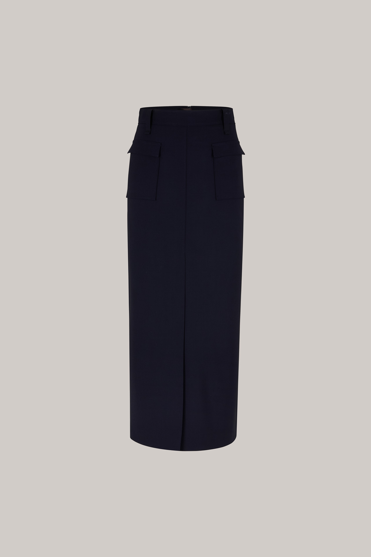 Schurwollstretch-Maxi-Rock mit Schlitz in Navy