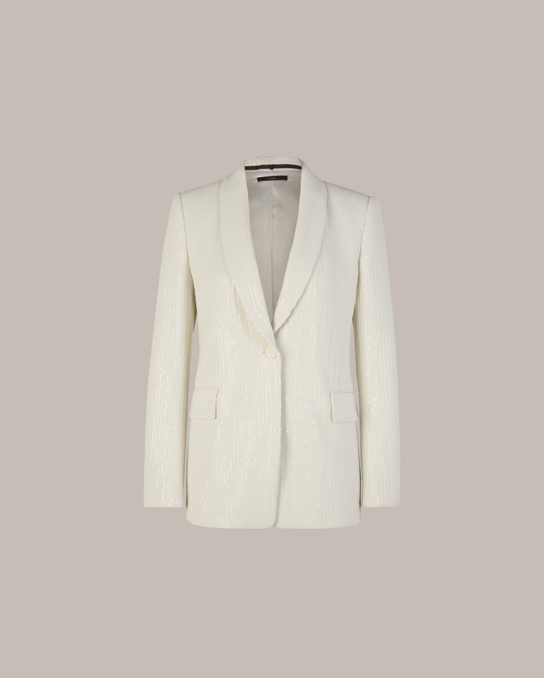 Pailletten-Chiffon-Smokingblazer in Ecru