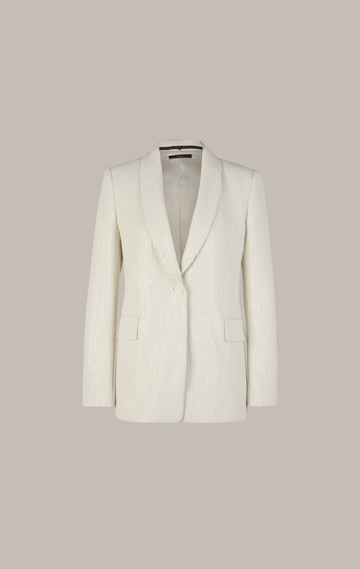 Pailletten-Chiffon-Smokingblazer in Ecru