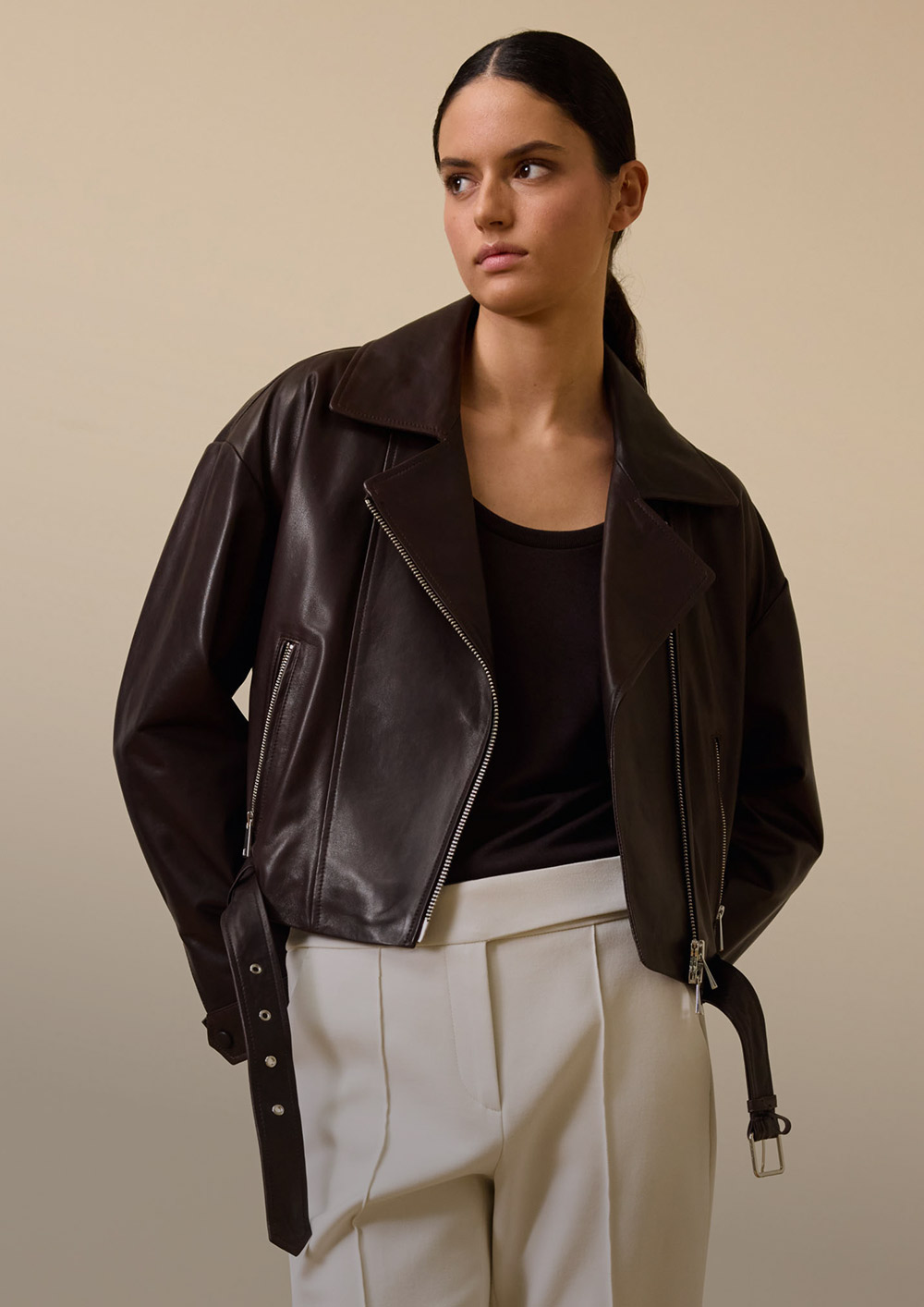 windsor women leather jacket brown