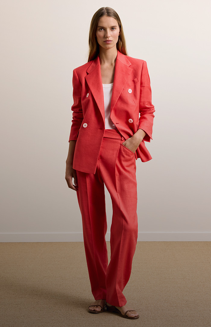 windsor women women's suit in red with buttons in white and jersey in white