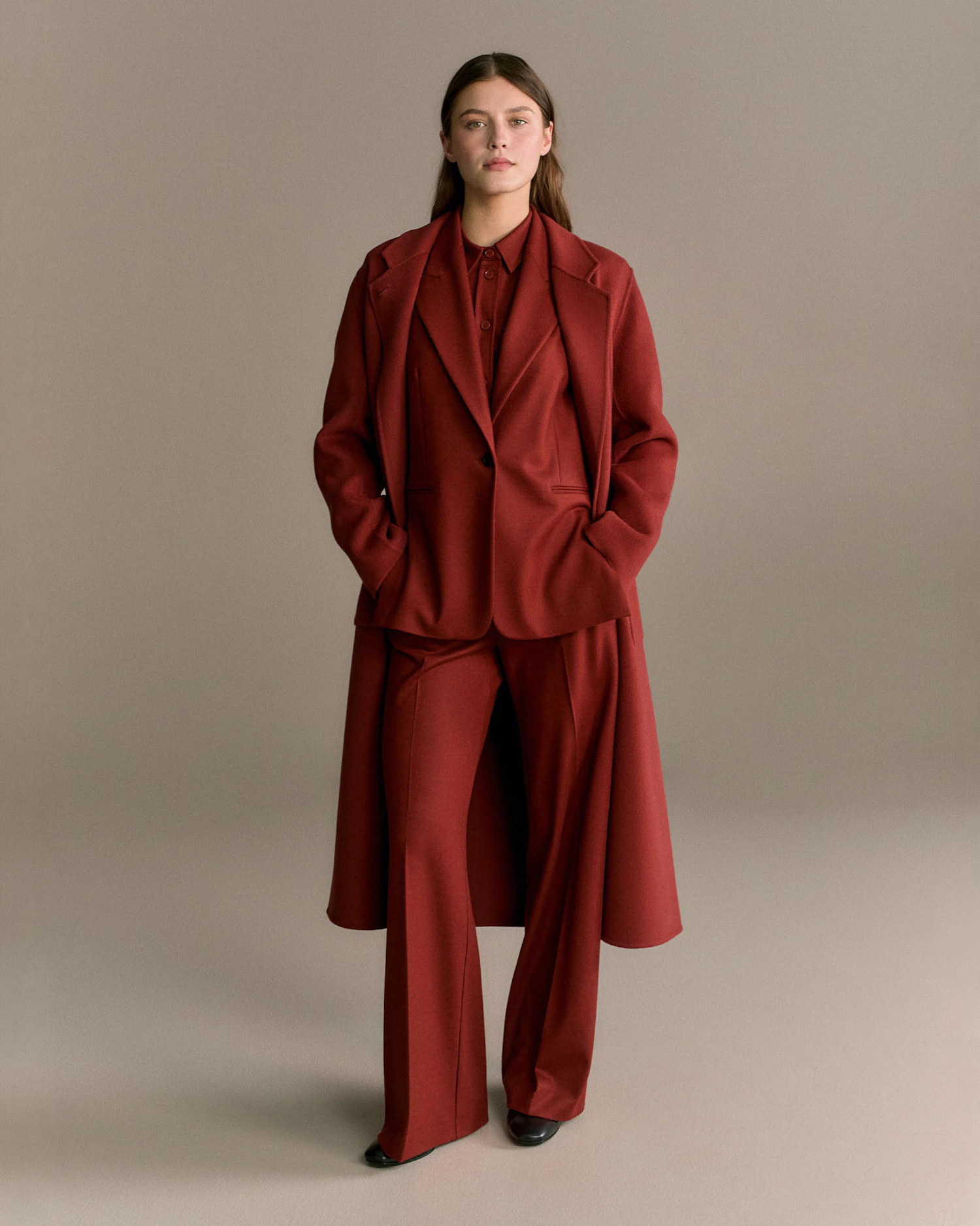 Windsor women combo set in red with blazer and matching trousers