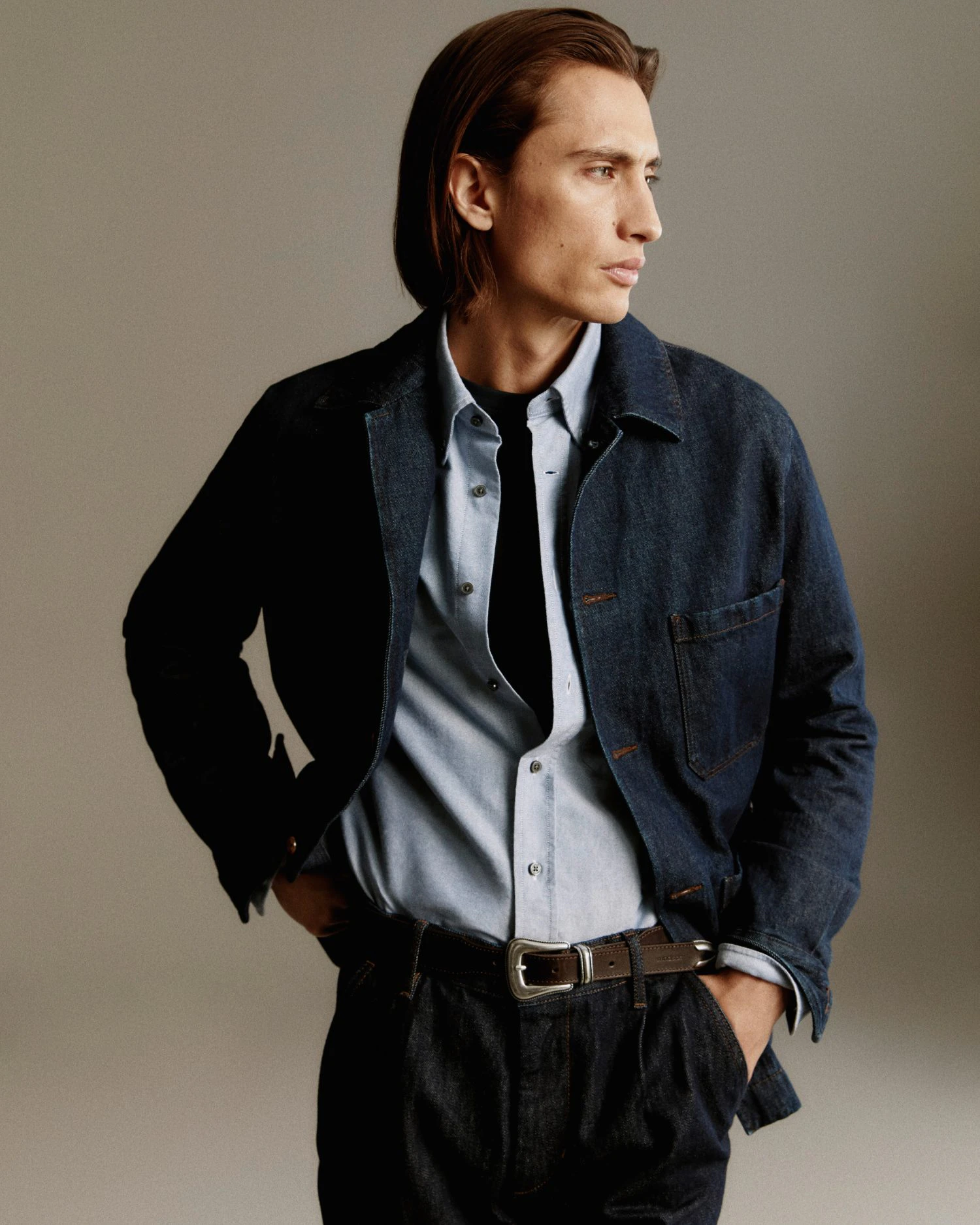 Windsor men denim jacket in dark blue with light blue shirt