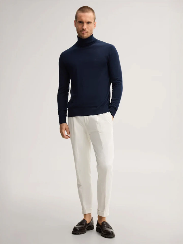 Windsor. Men wool roll-neck sweater with cashmere in navy