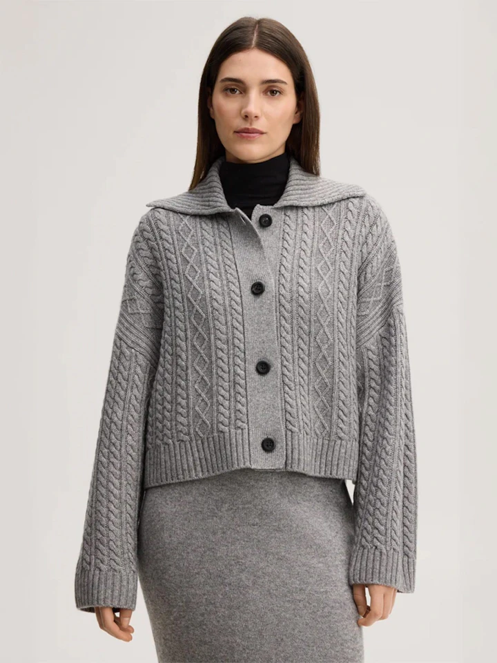 Windsor women wool-blend yak cardigan with cable knit texture in light grey