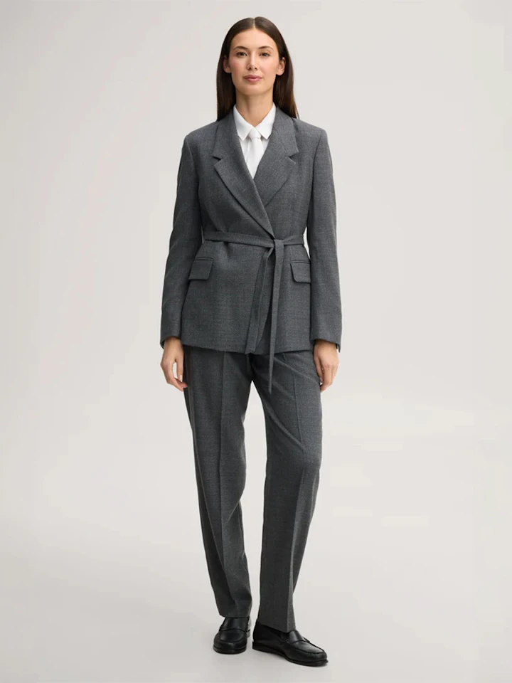 Windsor women virgin wool pleated trousers with mouline texture in dark grey