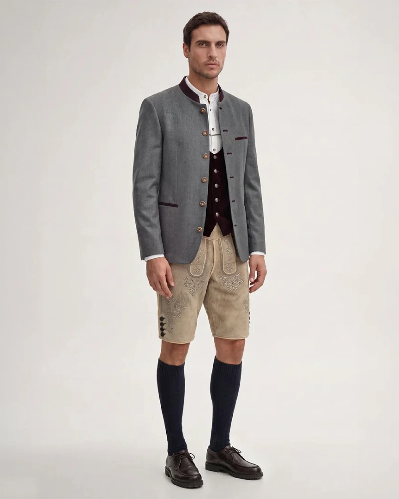 windsor Herren windsor x CocoVero Janker in Grau-Dunkelrot
