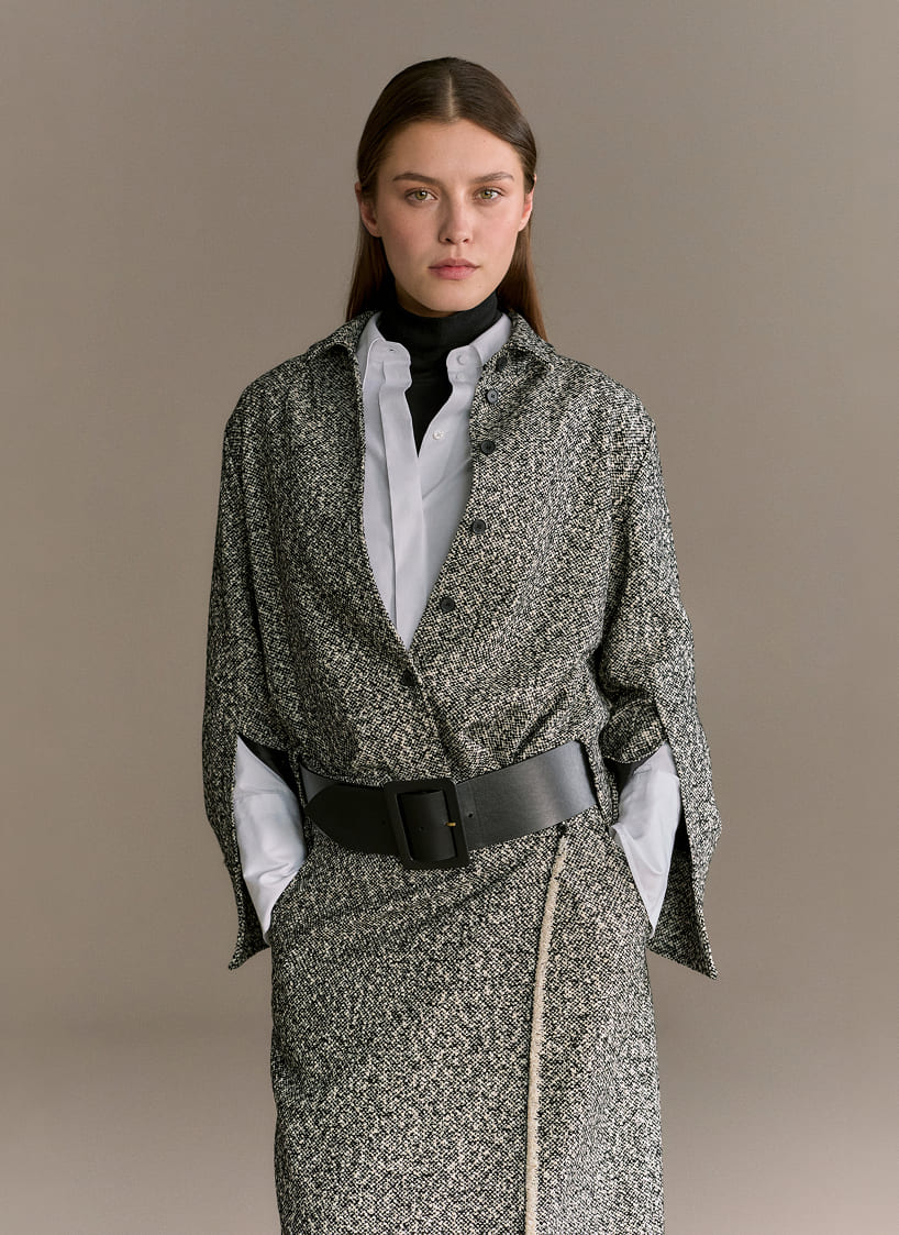 Windsor Women's Tweed Shirt in Gray with a White Blouse