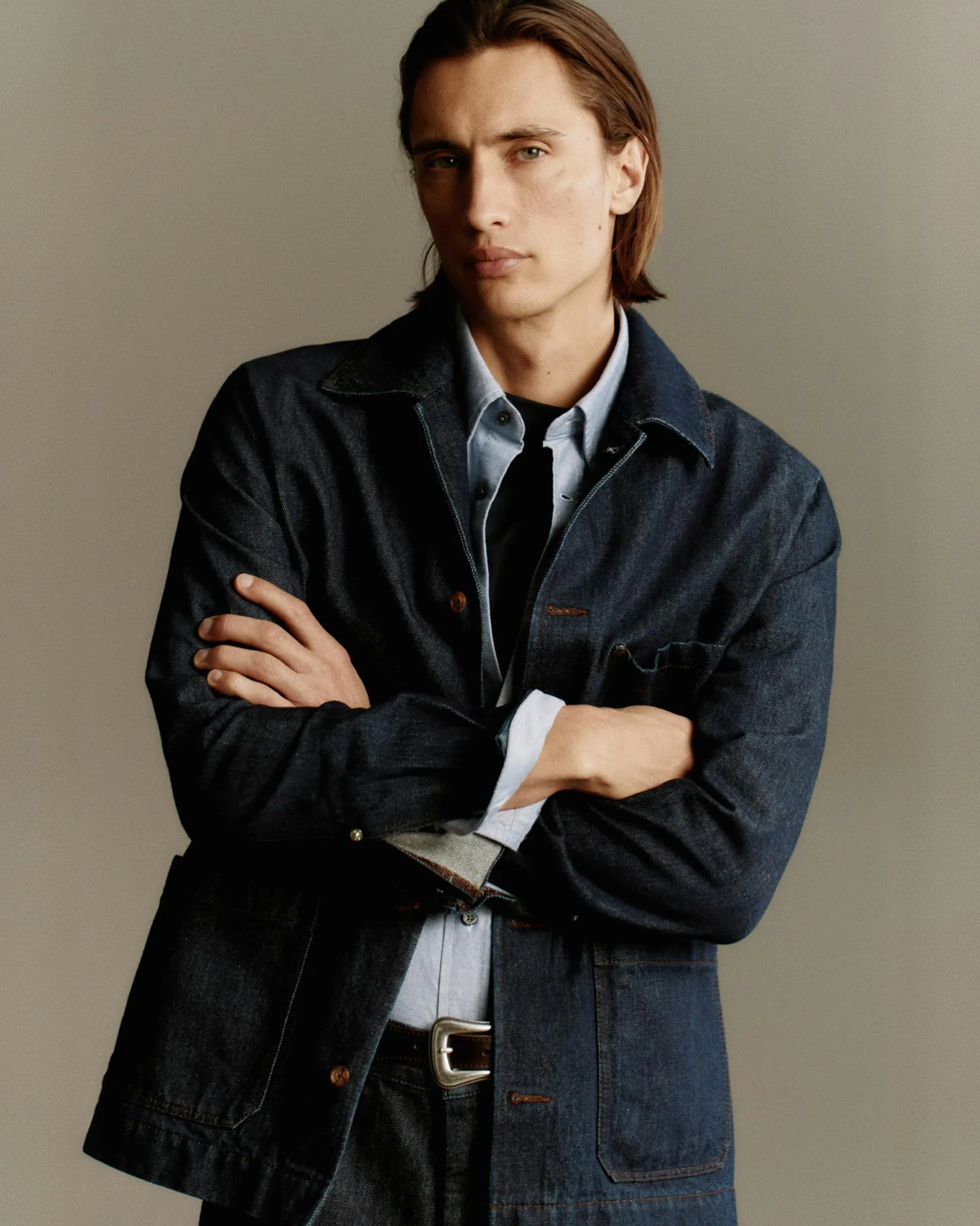 windsor herren overshirt aus denim in dunkelblau
