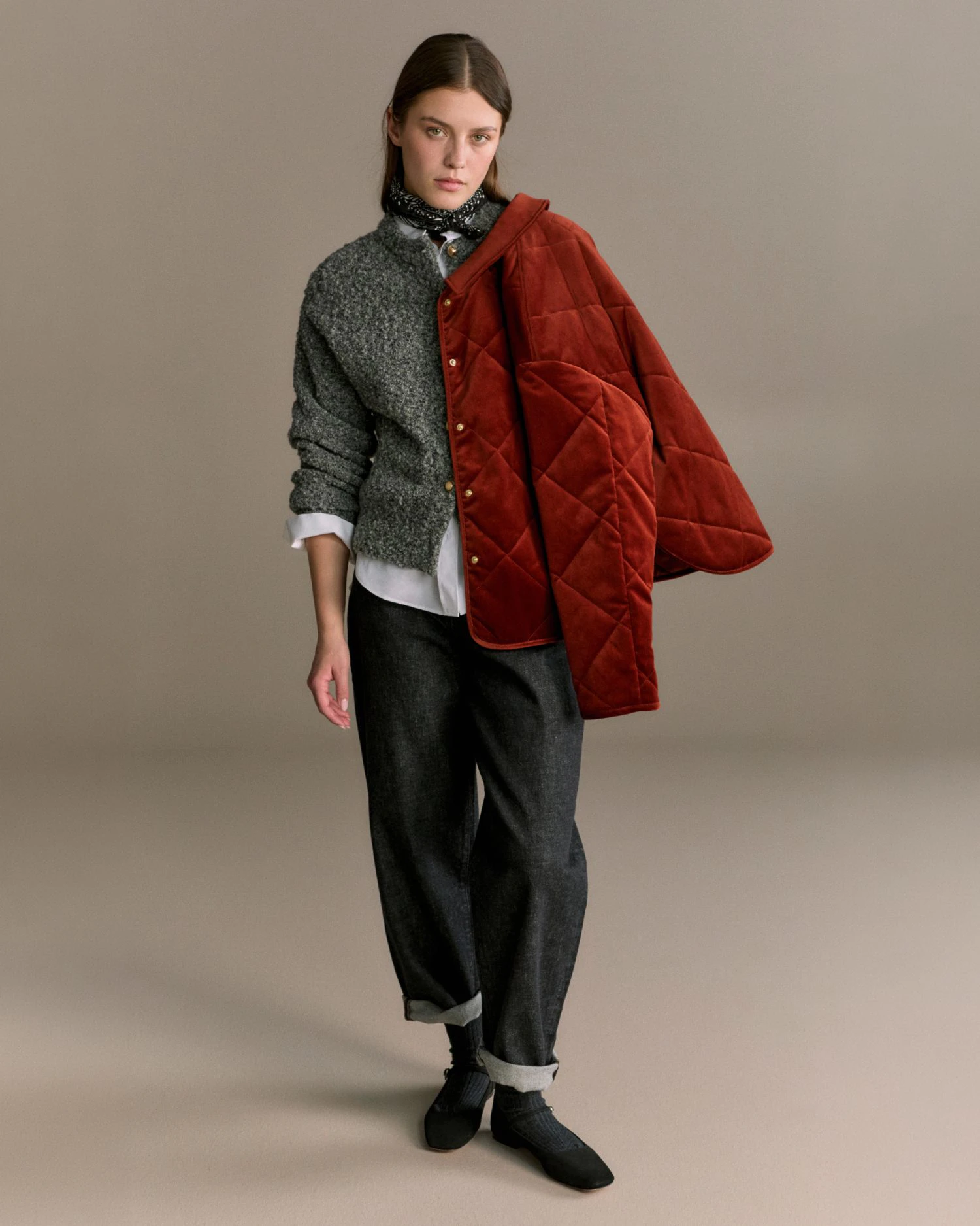 windsor Damen jacke in rot mit strick in grau und denim in schwarz