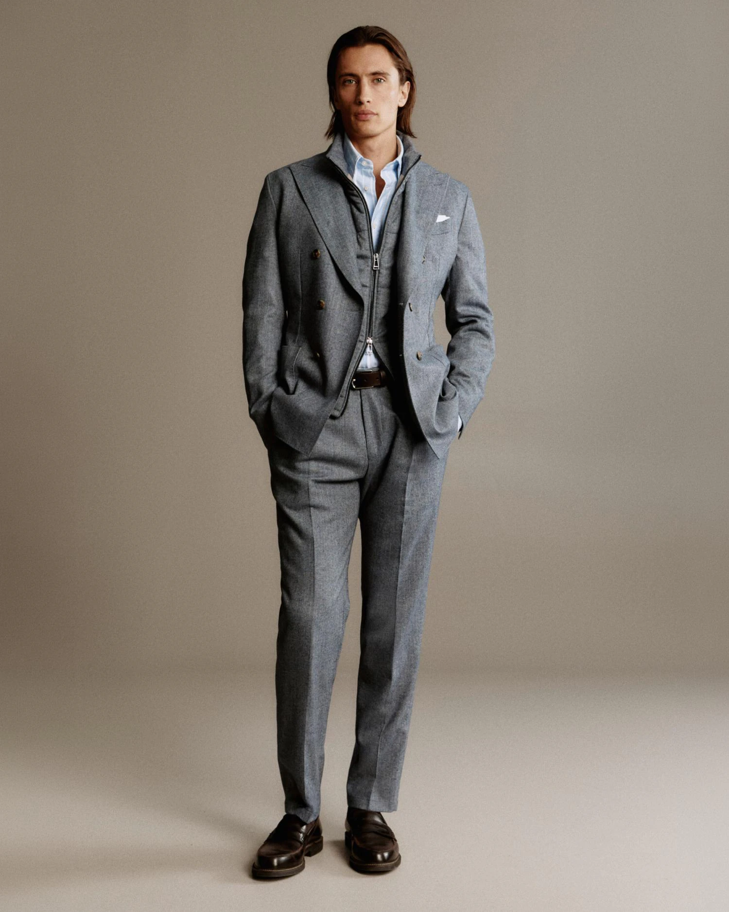 windsor herren doppelreiher anzug mit inlay in grau
