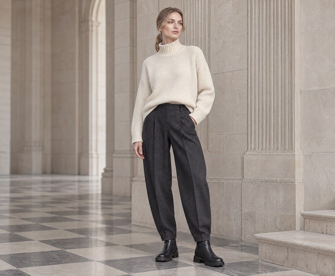 windsor Damen Schurwoll-Jersey-Hose im Barrel Shape in Anthrazit