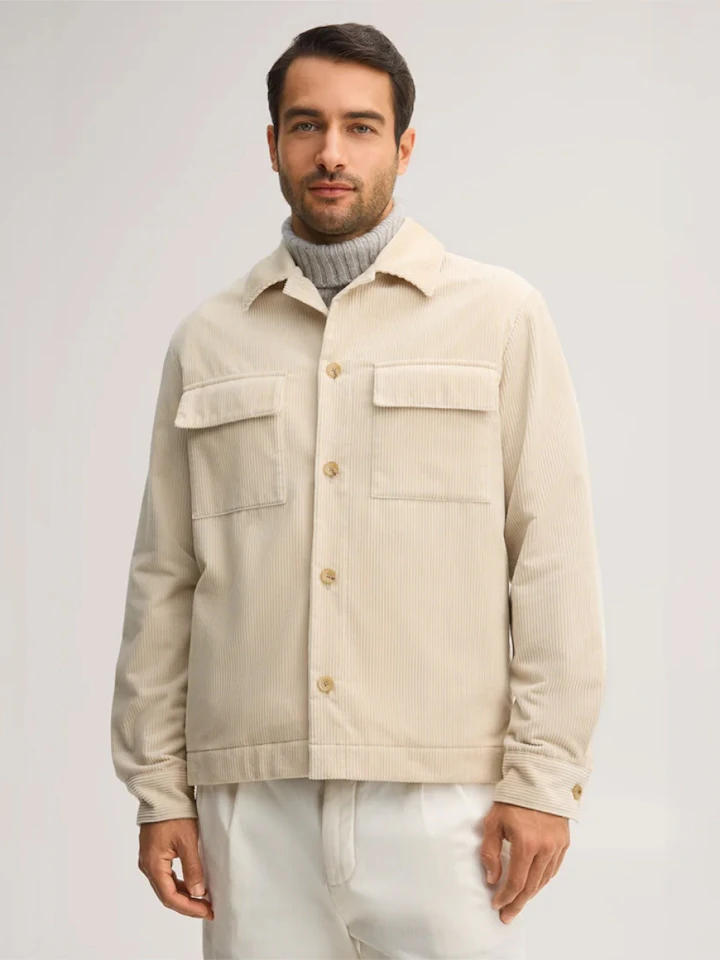 windsor herren overshirt in cord ecru mit strick in grau