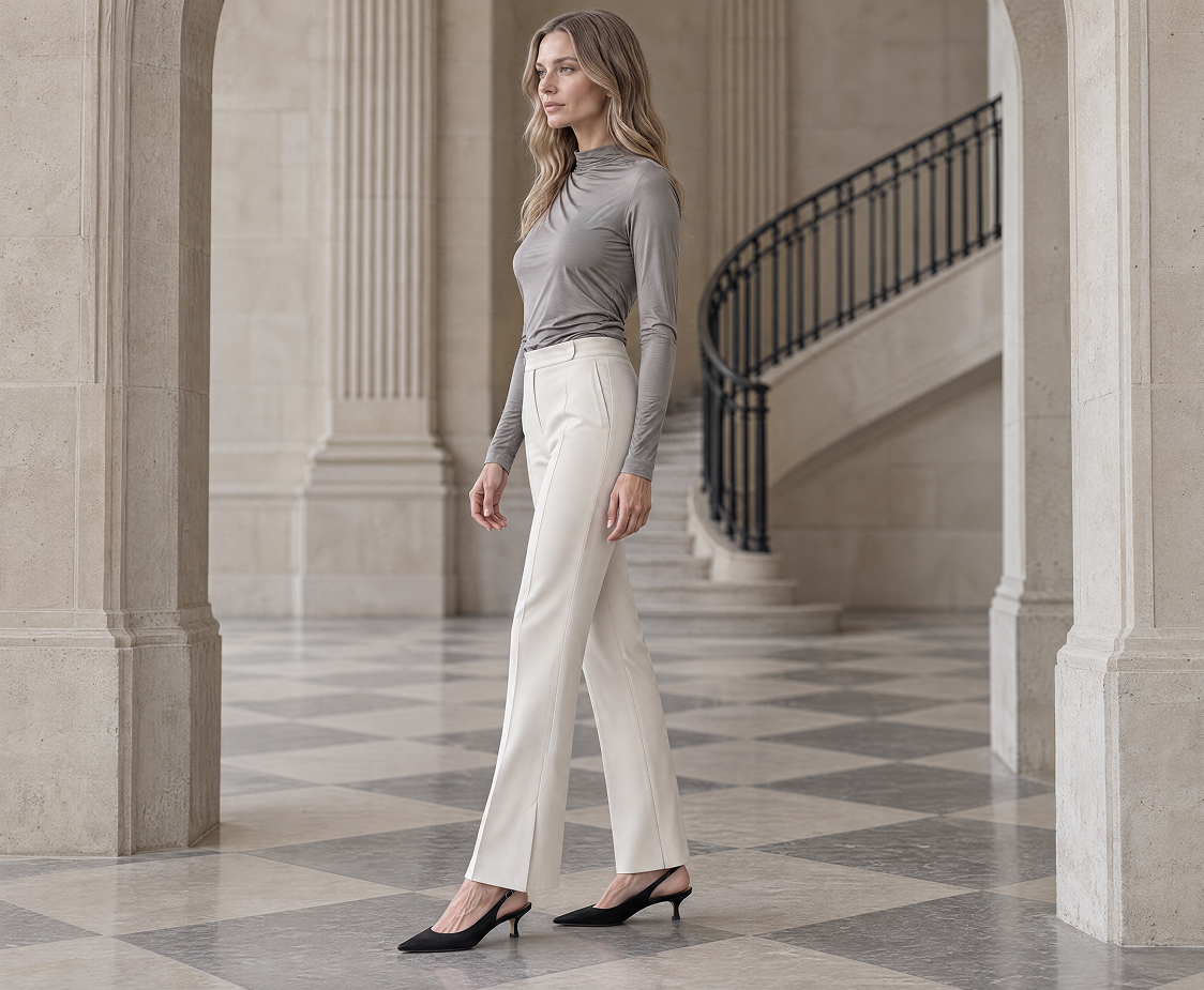 windsor Damen Crêpe-Straight Cut-Hose in Hellgrau