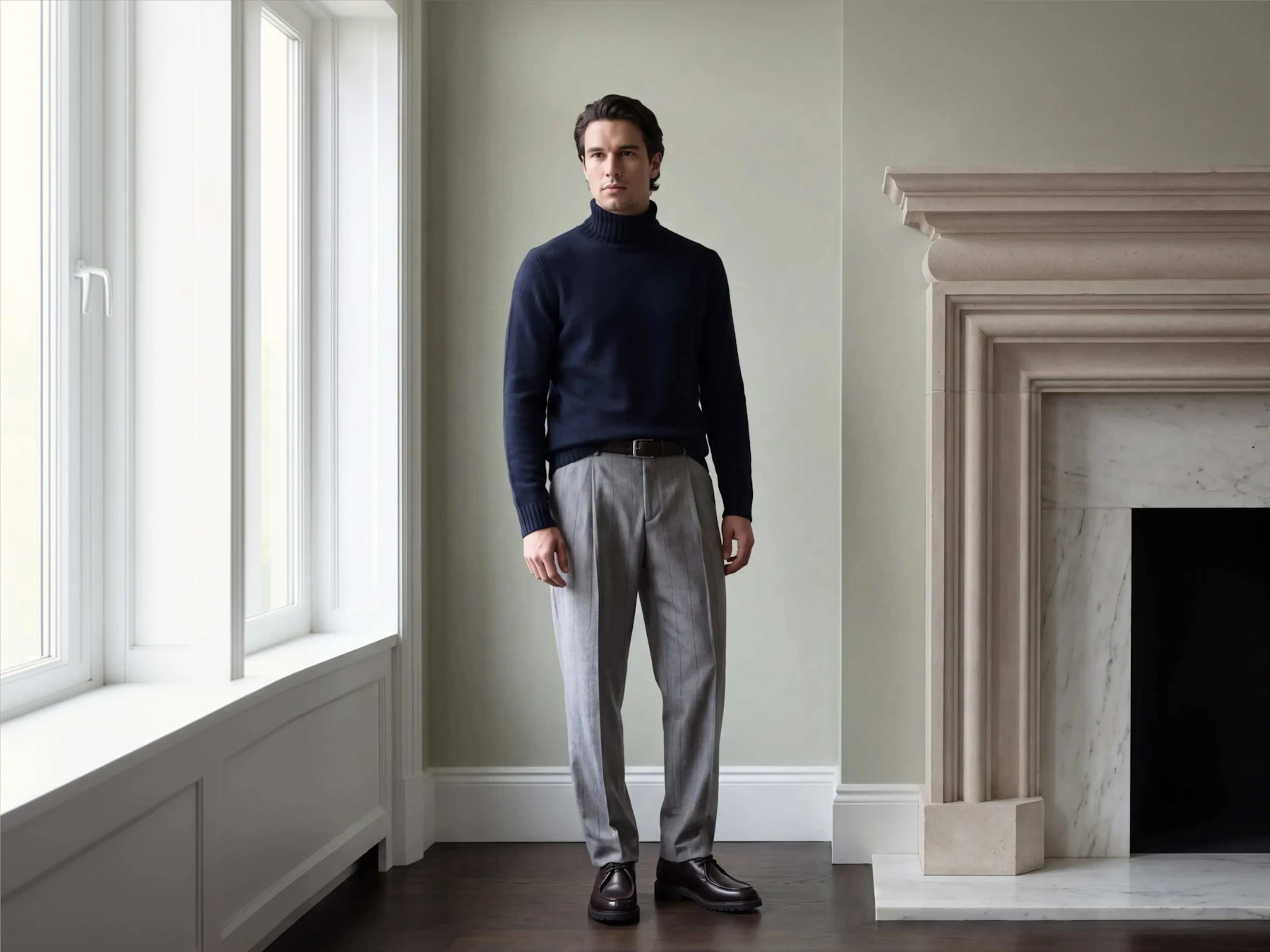 windsor herren strick rollkragen in navy mit hose in grau