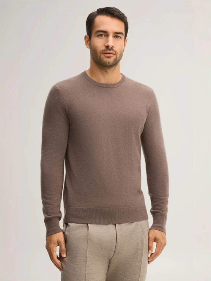 windsor Herren Cashmere-Rundhals-Pullover in Hellbraun
