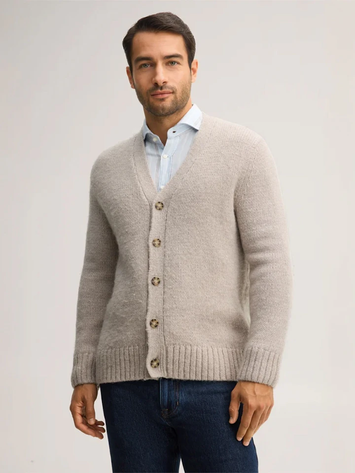 windsor Herren Woll-Alpaka-Cardigan in Beige meliert
