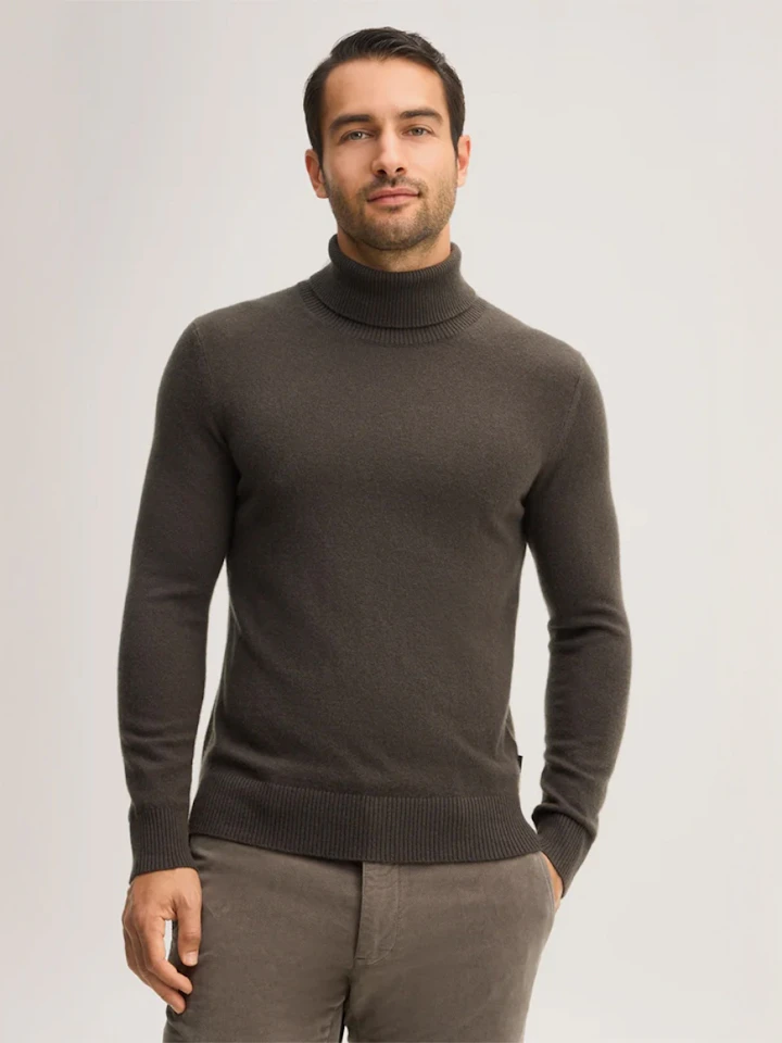 windsor Herren Cashmere-Rollkragen-Pullover in Oliv
