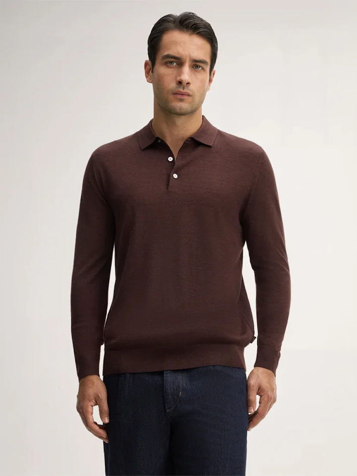windsor. Herren Strick-Poloshirt mit Seide und Cashmere in Bordeaux Rot
