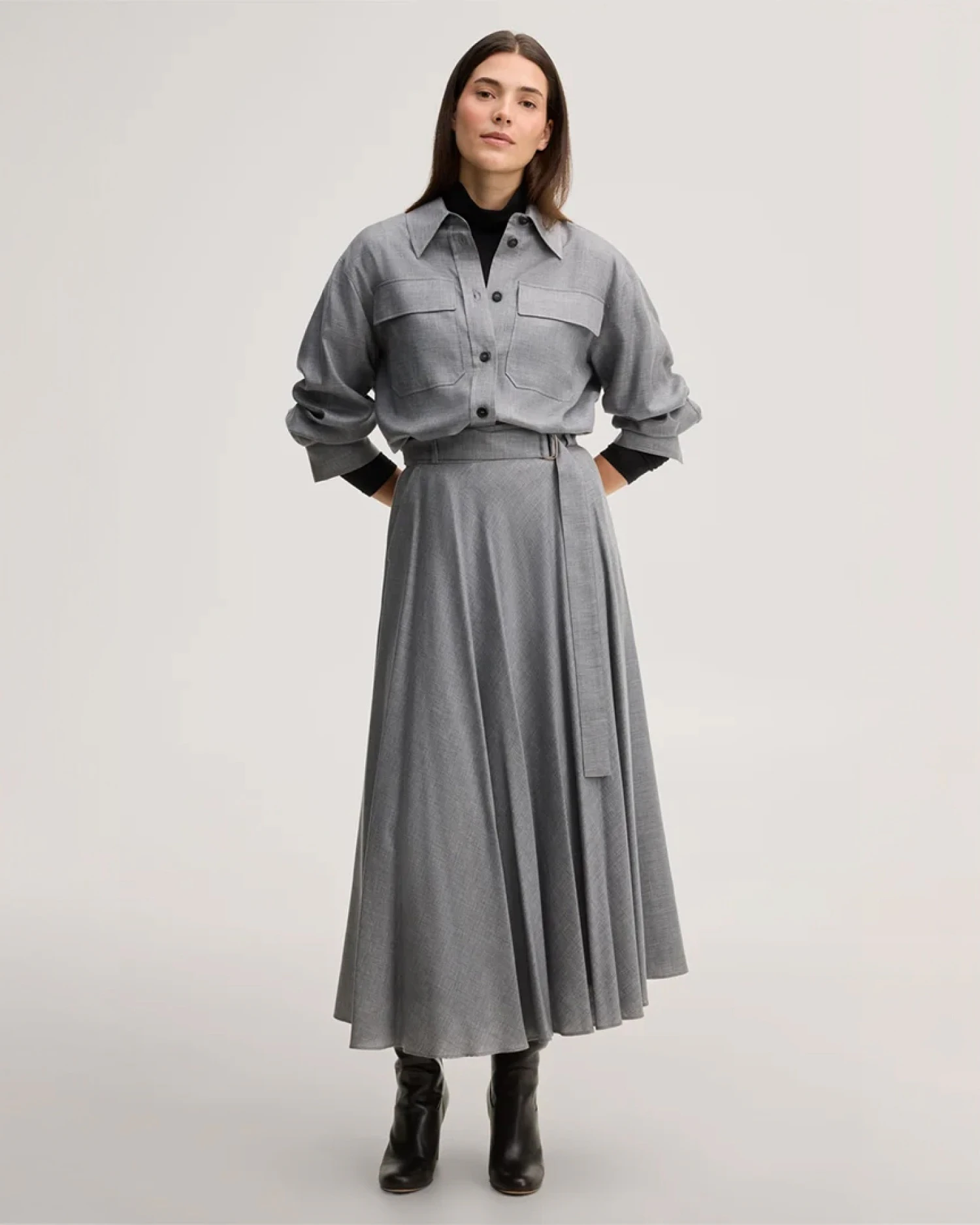 windsor damen Flanell-Maxi-Rock in Hellgrau