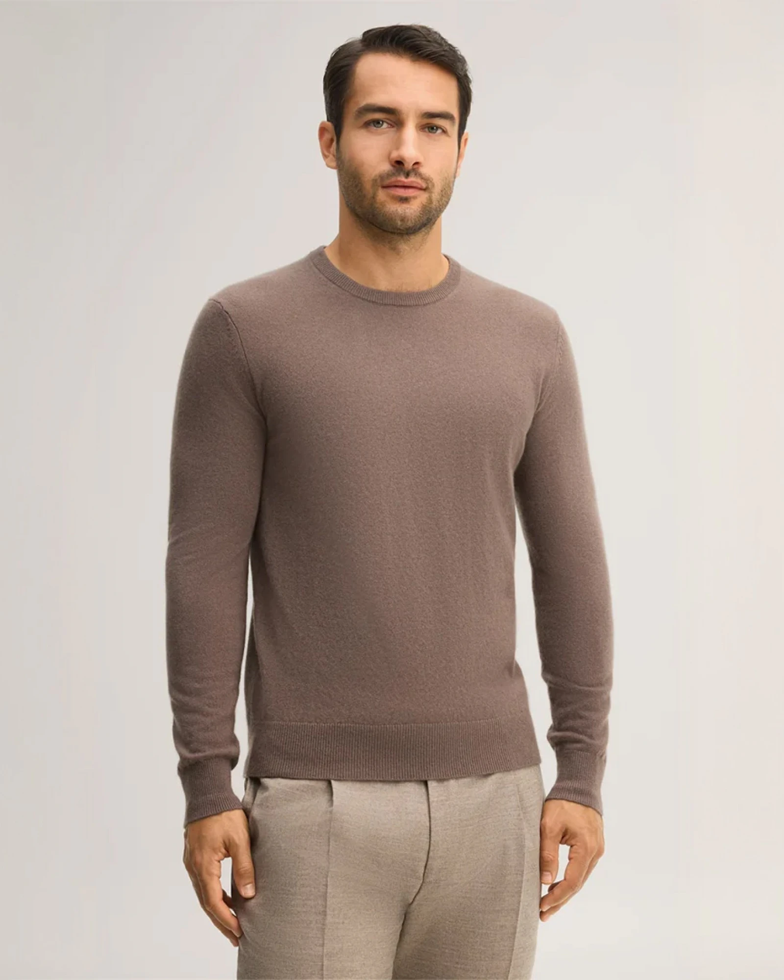 windsor herren Cashmere-Rundhals-Pullover in Hellbraun
