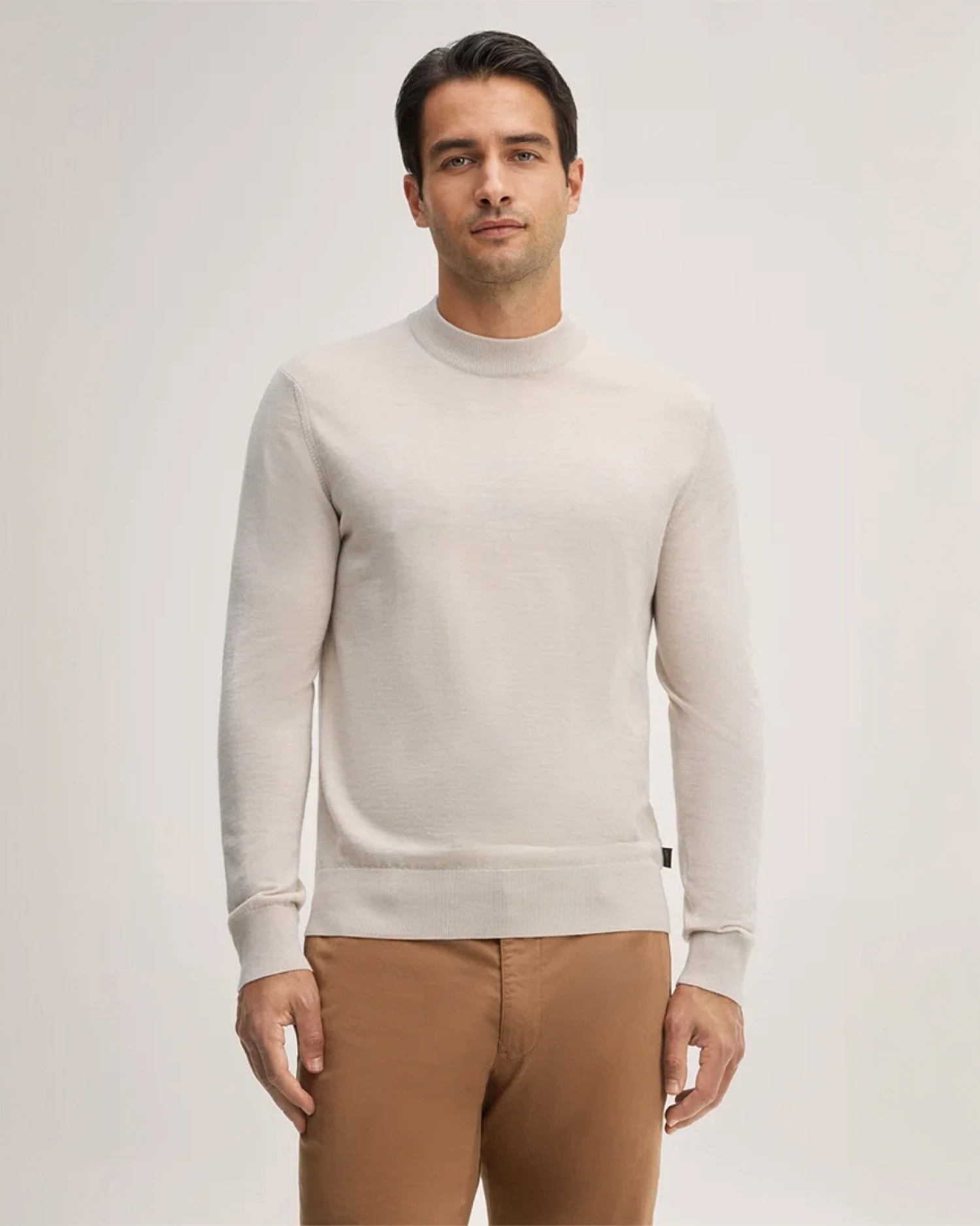 windsor herren Strick-Stehkragen-Pullover mit Seide und Cashmere in Beige
