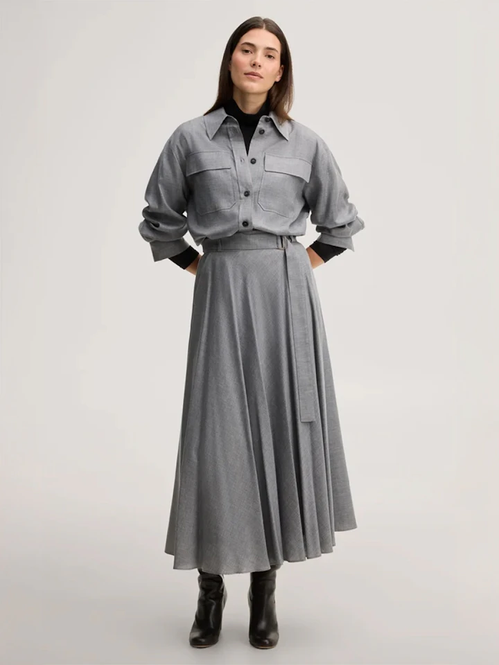 windsor Damen Flanell-Maxi-Rock in Hellgrau
