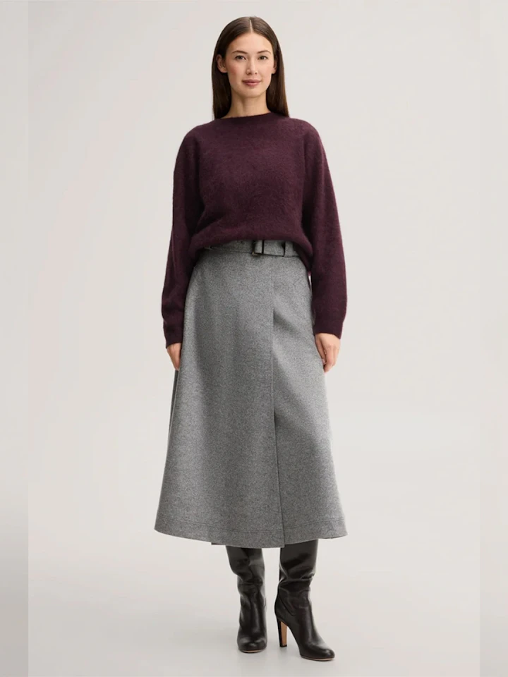 windsor Damen Wolljersey-Rock in A-Linie mit Gürtel in Grau melange