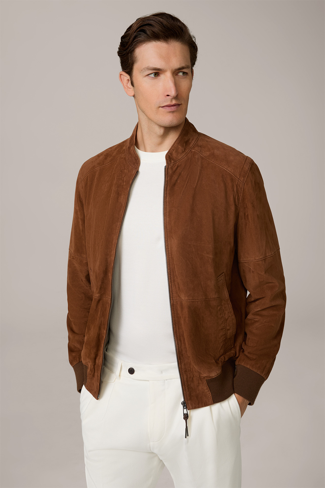 Ziegenvelours-Leder-Blouson Borello in Camel