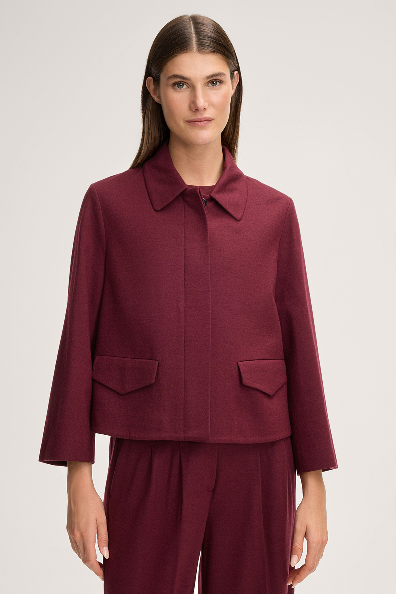 Wolljersey-Blazer-Jacke in A-Linie in Rot