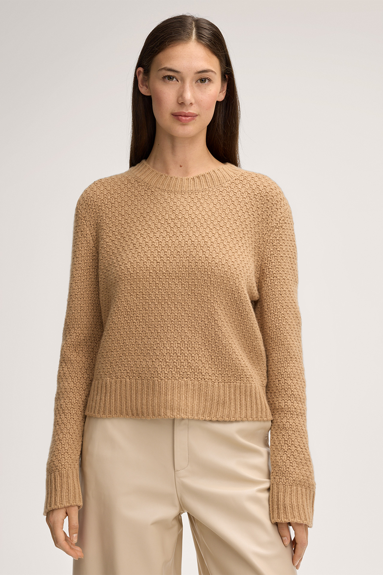 Cashmere-Rundhals-Pullover in Braun