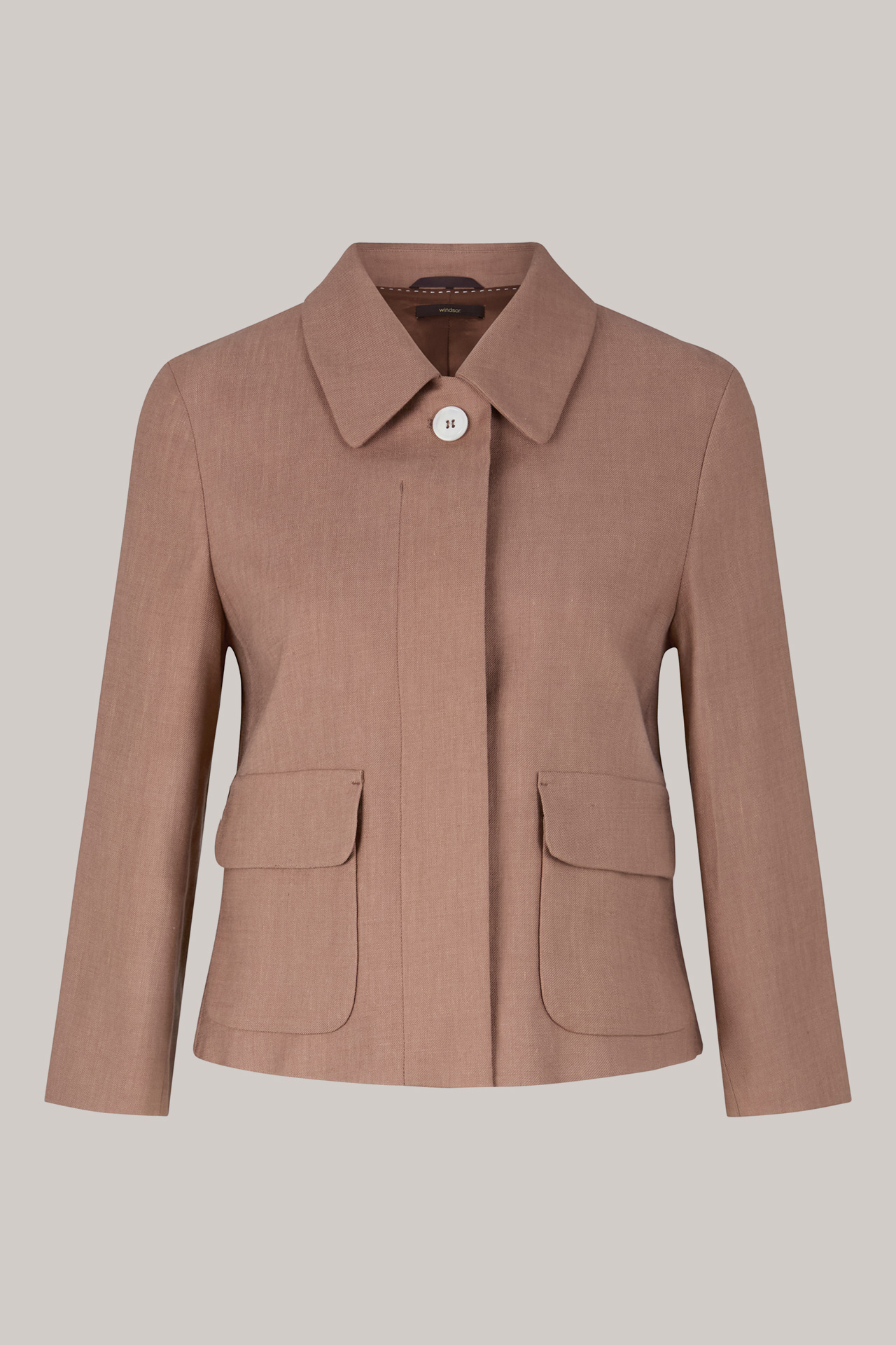 Leinenstretch-Blazer-Jacke mit Halbarm in Braun