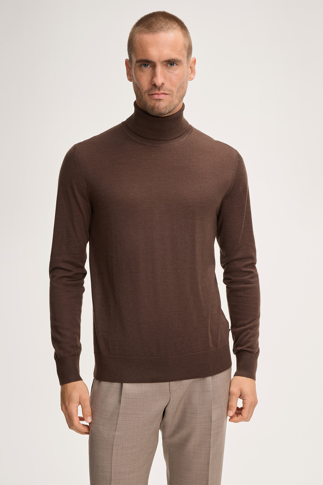 Nando Roll Neck Wool Pullover with Cashmere in Brown