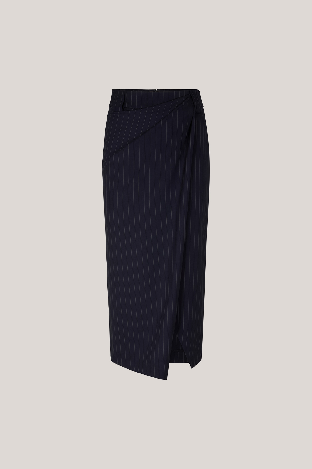 Schurwoll-Pinestripe-Bleistift-Rock in Navy